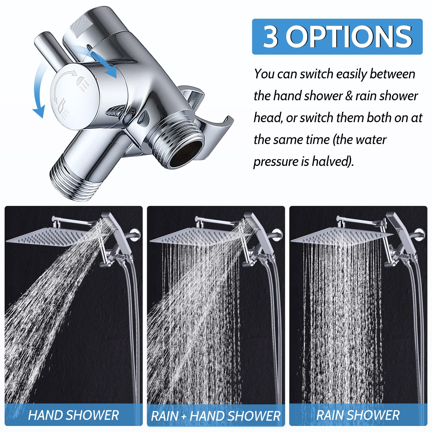 GPromise All Metal 10 Inch Rainfall Shower Head with Handheld Spray