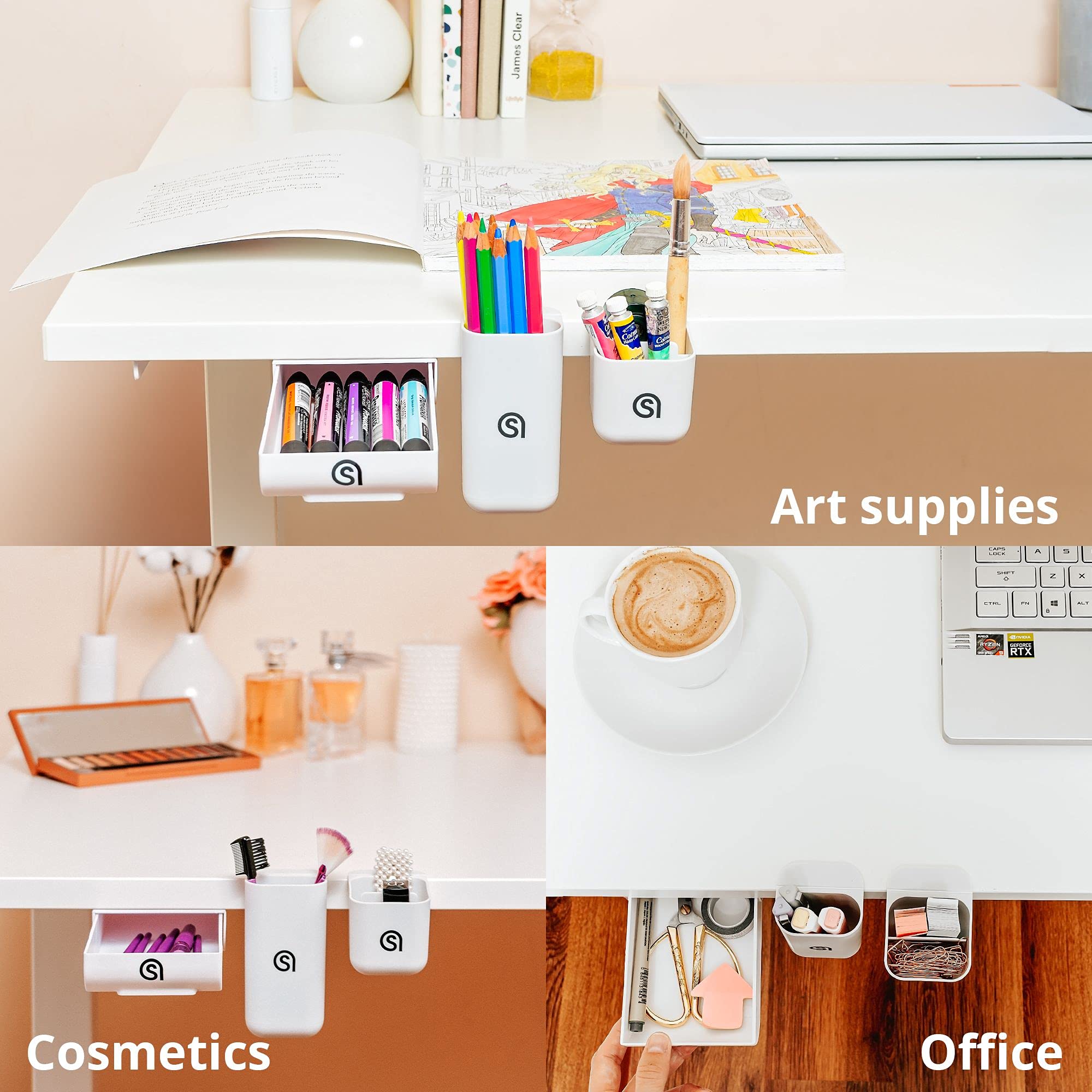 Citylife - Paquete De 4 Organizadores Y Accesorios Autoadhesivos Para Cajones Debajo Del Escritorio, Oficina, Aula, Hogar