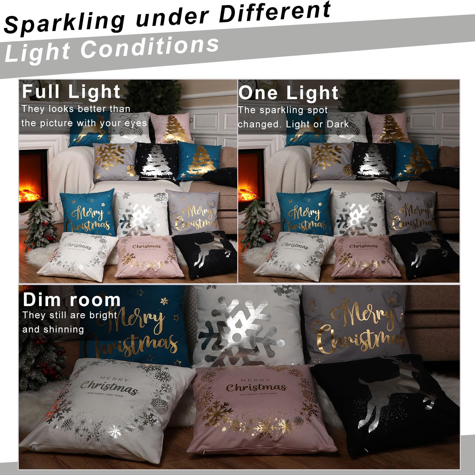 6 Pcs Housses de Coussin de Noël Taies d'oreiller Joyeux Noël Housses d'oreiller en Peluche pour Décoration d'hiver Vacances Canapé Sofa Bureau Chambre 45 x 45 cm (Blanc, Argent)