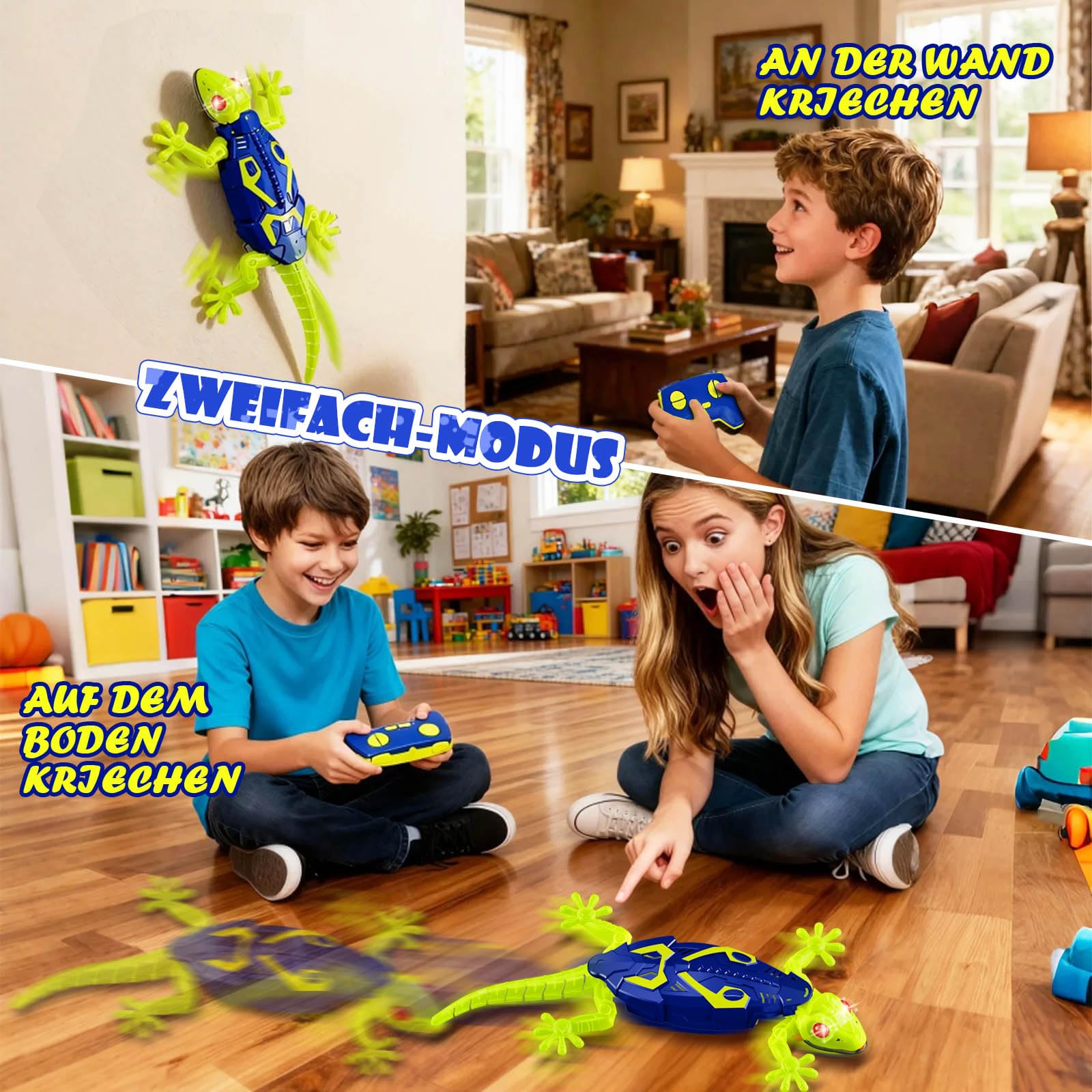 HILKKET Gecko Wandflitzer RC, Fluoreszierende Eidechse Spielzeug mit Leuchtende Augen und Fernbedienung, Interaktiv Roboter Kinder, Echse Geschenk für Kinder ab 3 Jahren