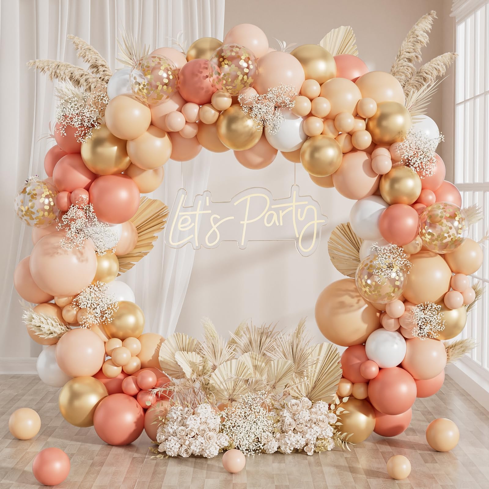 Pfirsich-Ballonbogen, Pfirsich-Luftballons, 125 Stück, mit pastell-orangefarbener, hautfarbener weißer Perle, Roségold, Metallic-Gold, Konfetti-Ballons für Boho-Babyparty, Brautschmuck, Hochzeit