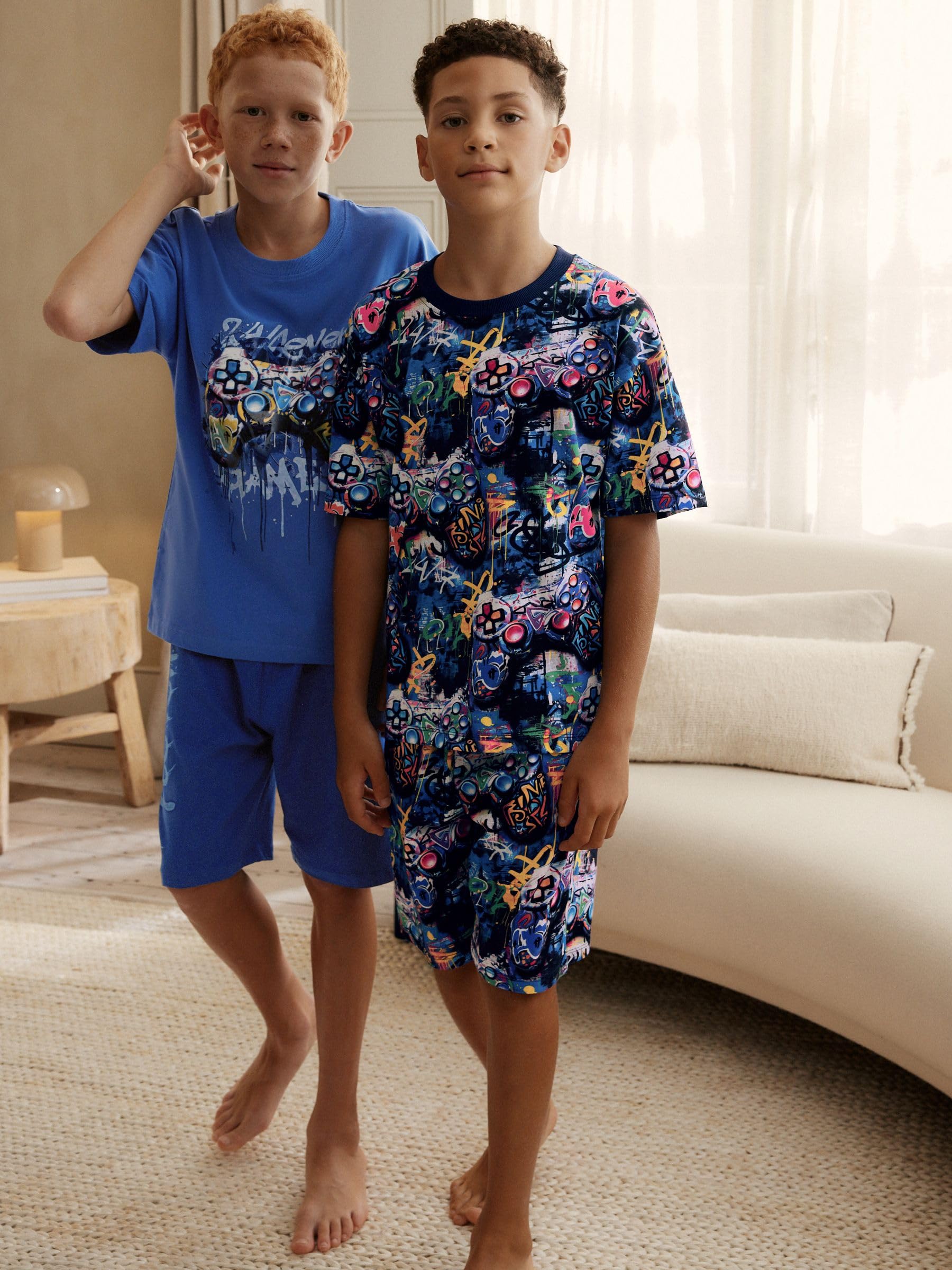 NEXT Ragazzo Calcio Confezione da 2 Pigiami Corti in 100% Cotone