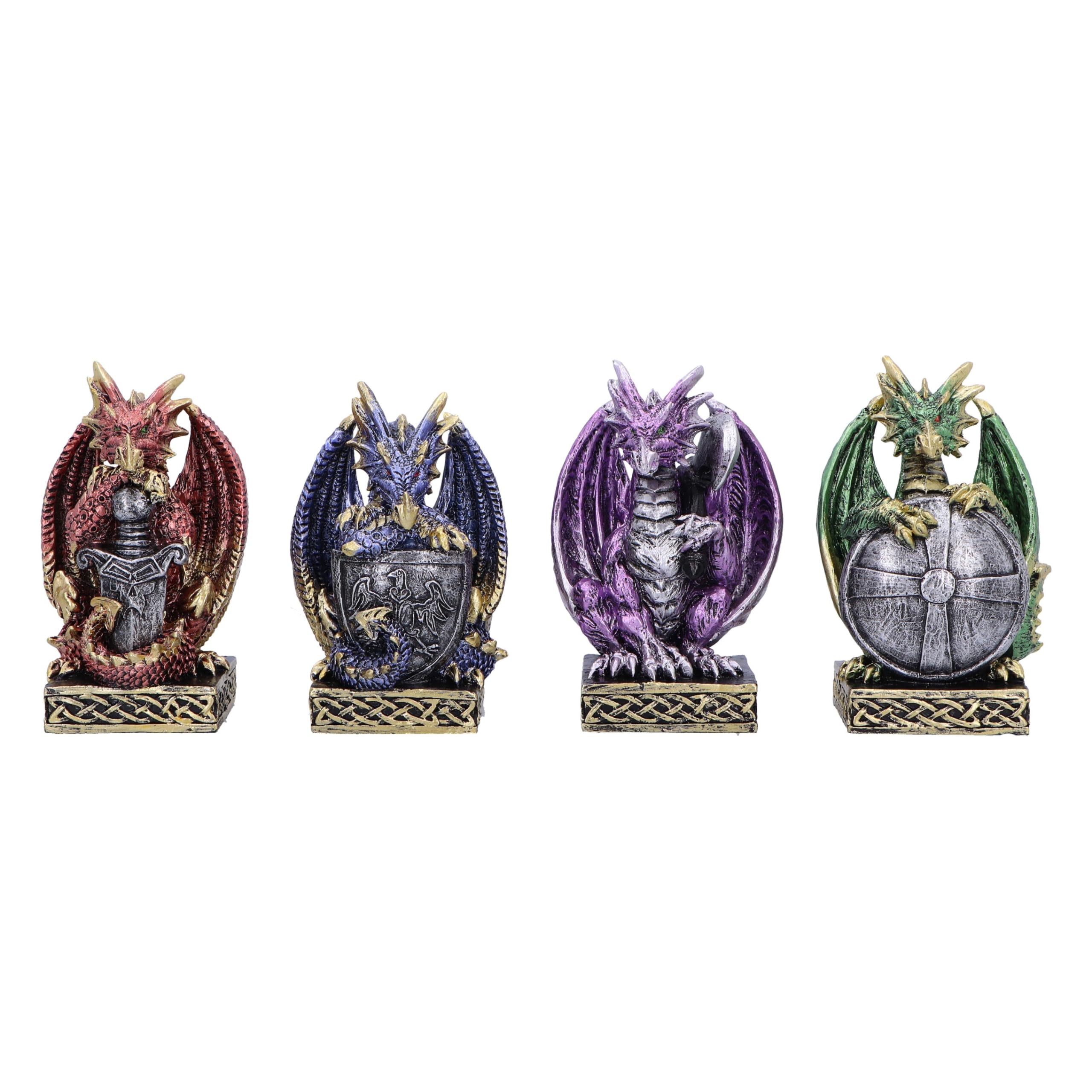 Nemesis Now Defend the Hoard (Set of 4) 10cm, Resin, Silver, Dragon Figure, Silver Ornament, Collectable Giftware