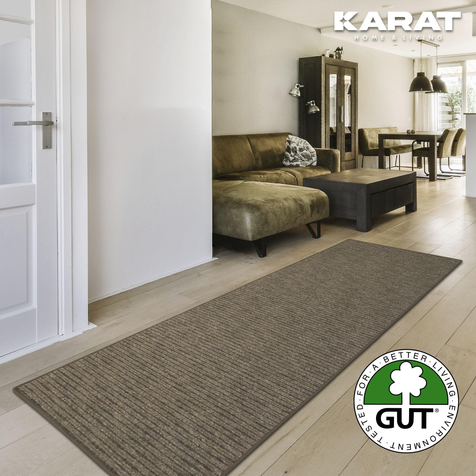 KARAT Tappeto a passatoia Geneva su Misura, per corridoio, Cucina, corridoio e Soggiorno (67 x 350 cm, Marrone Chiaro)
