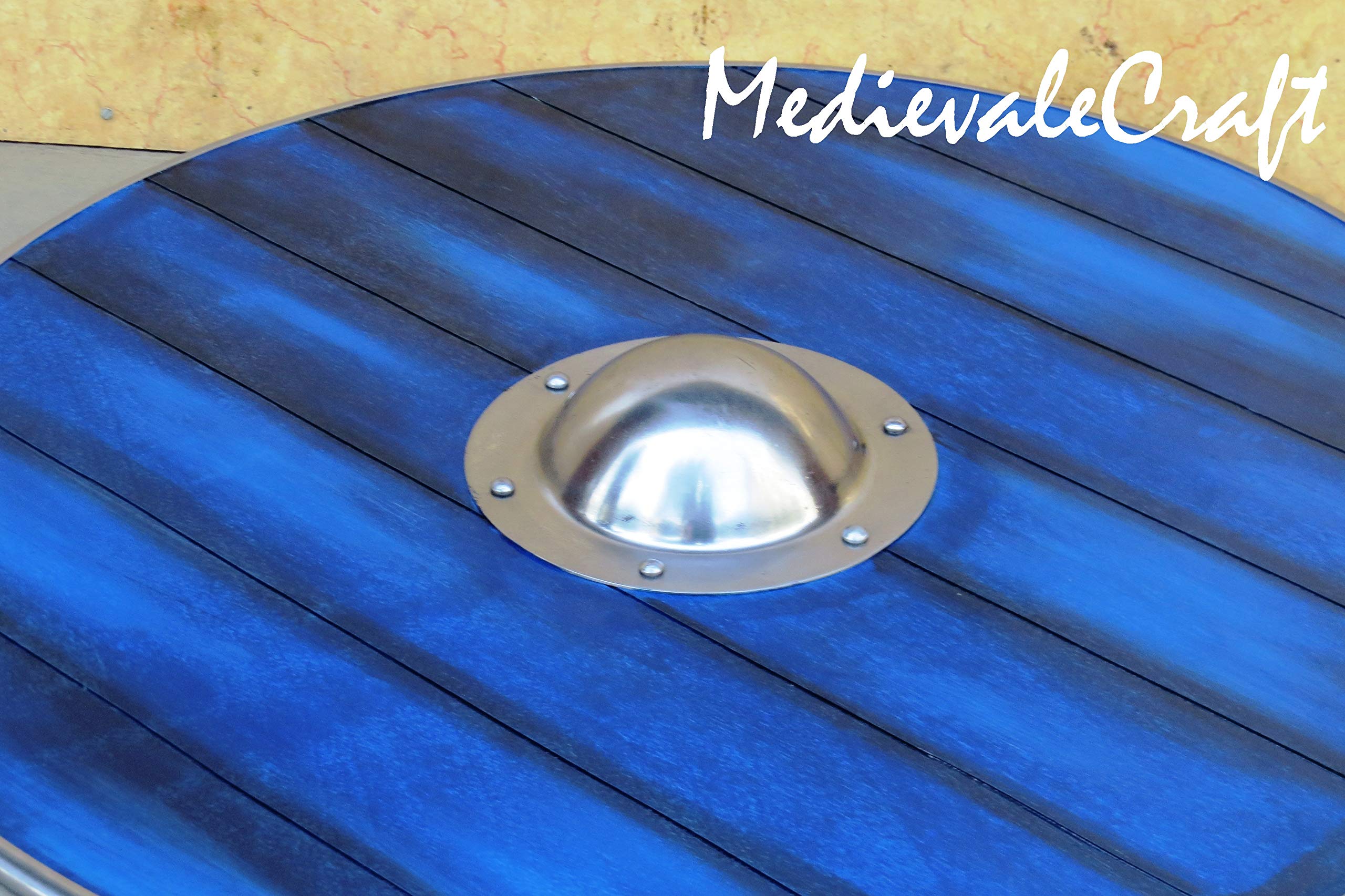 MedievaleCraft Custom Size Aged Wood Viking Shield in Oceanic Blue