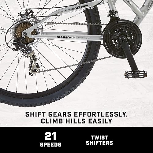 Miniatura 3 de Mongoose Impasse Adult Mountain Bike Aluminum Frame Twist Shifters 21- Speed Rear Deraileur Front and Rear Disc Brakes