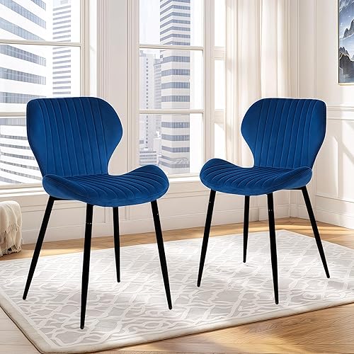 Miniatura 2 de CangLong Juego de 2 sillas de comedor modernas de mediados de siglo, sillas tapizadas para cocina, comedor, silla de comedor cómoda de terciopelo
