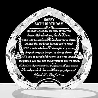 60th Birthday Gifts for Women Men - Crystal Heart Personalized 1964 60 Year Old Present for Her Him - Happy Birthday Gift Ideas for Mom Dad Unique
