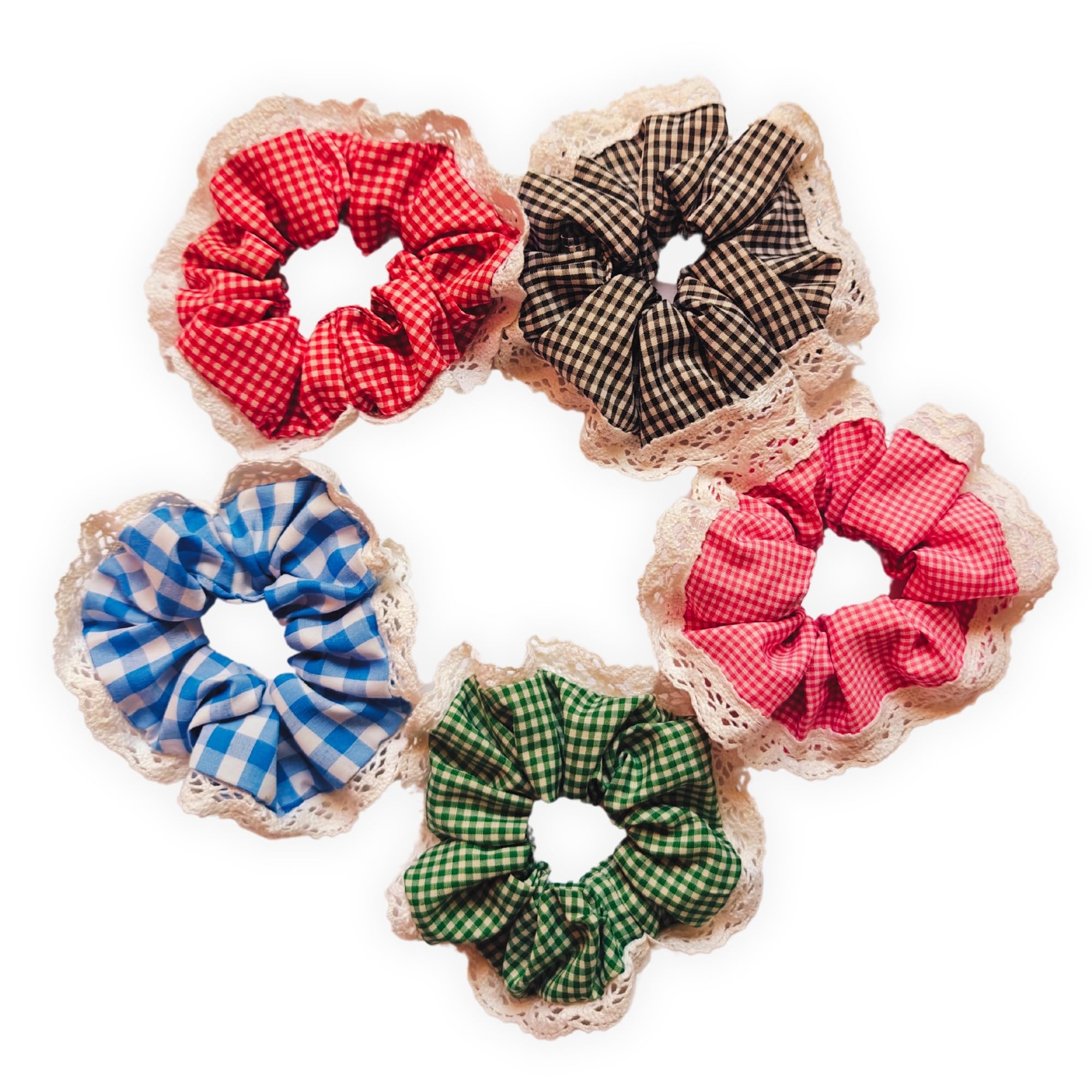 Set of 5 Luxury Gingham Checkered Polyester Fabric XXL Scrunchies, (Red,Baby Pink,Blue,Black,Green)'' Anti-Hair-Breakage, Hair Ties, Scrunchies For Girls, Women.-image-46