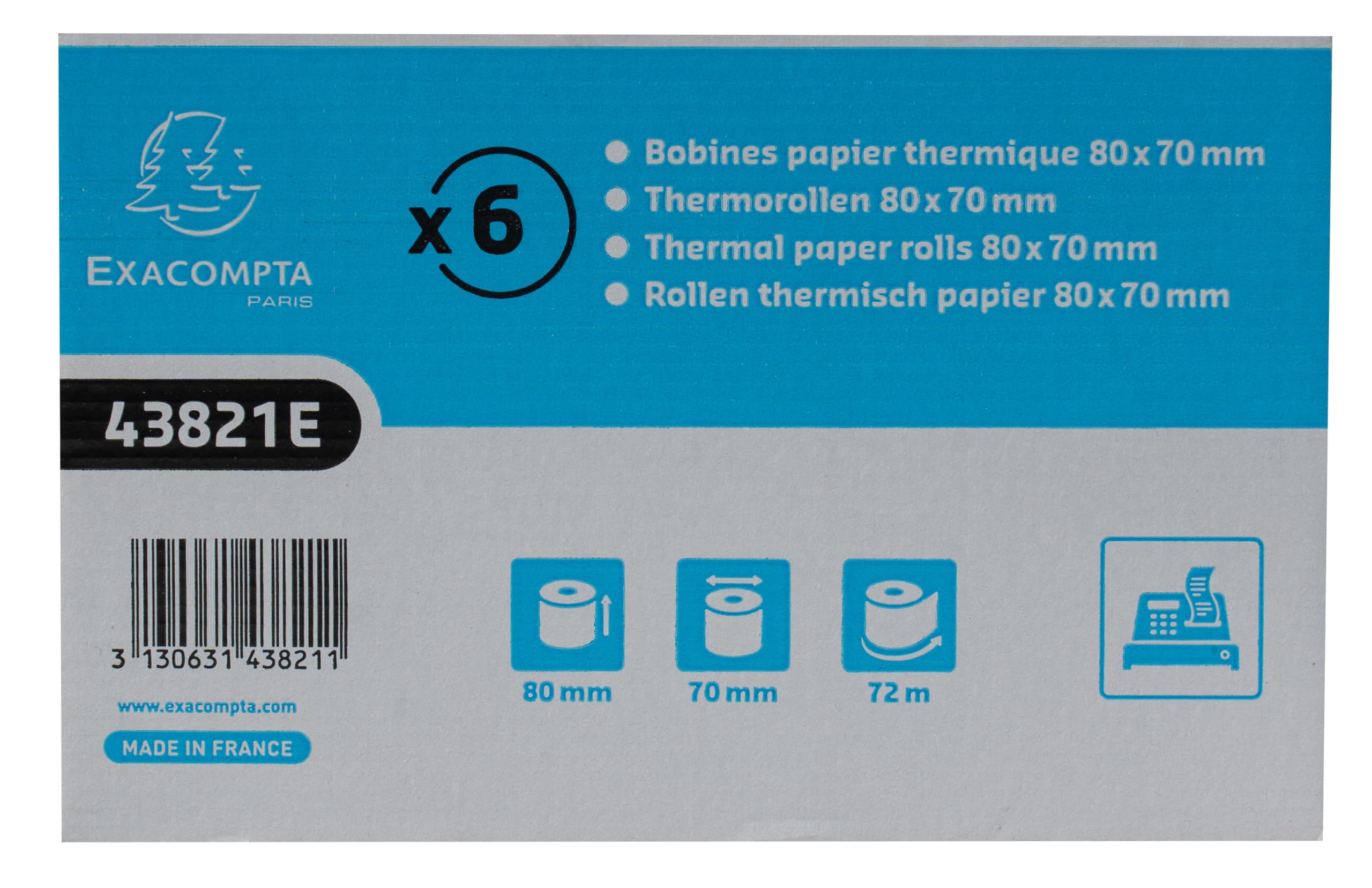 Exacompta 48 Rollos Caja 80mmx70mm 48g/m² Sin BPA Longitud 72 m