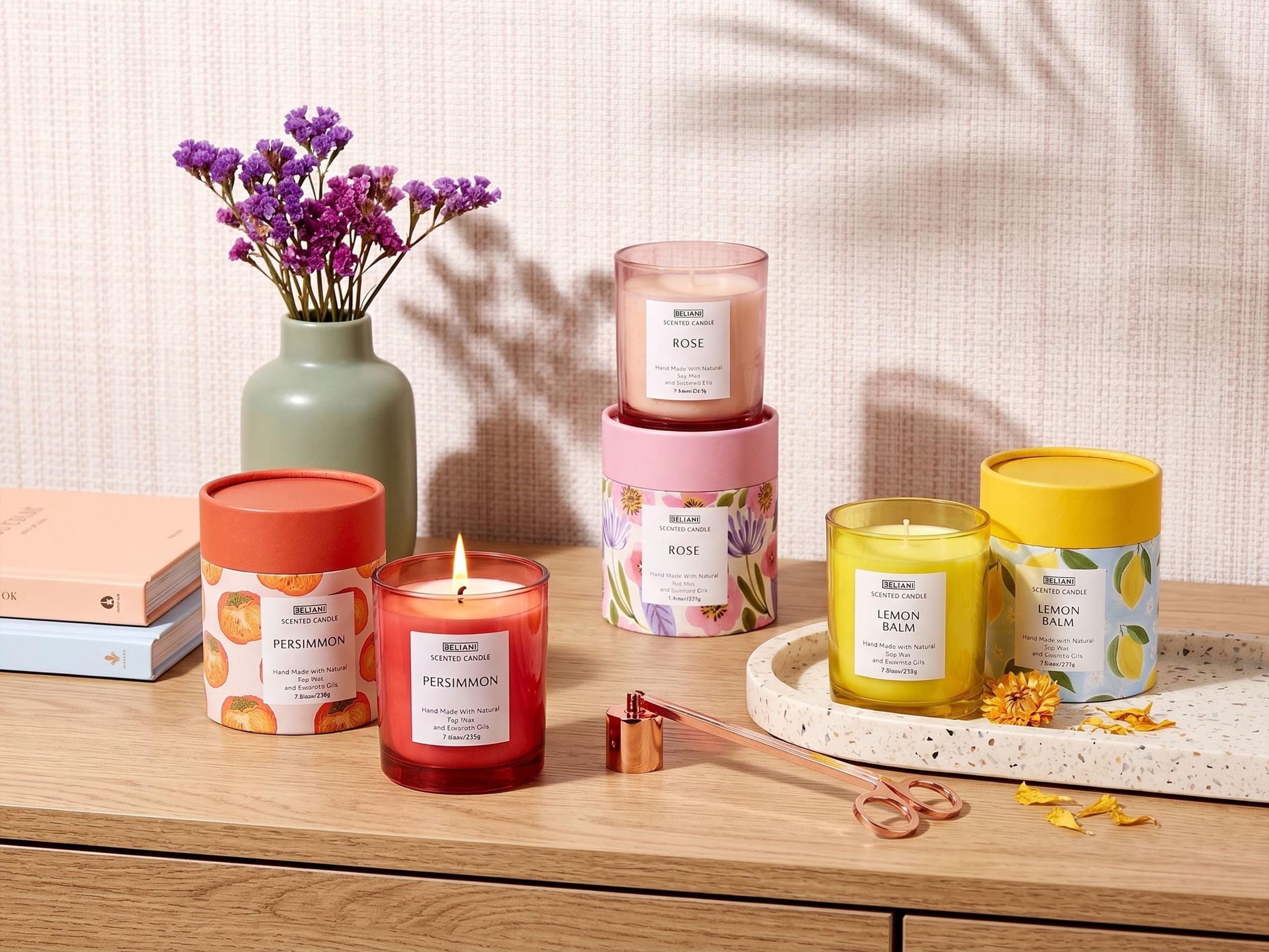 Duftkerze 3er Set Sojawachs im Glas gelb/orange/rosa mit Deckel Colorful Barrel