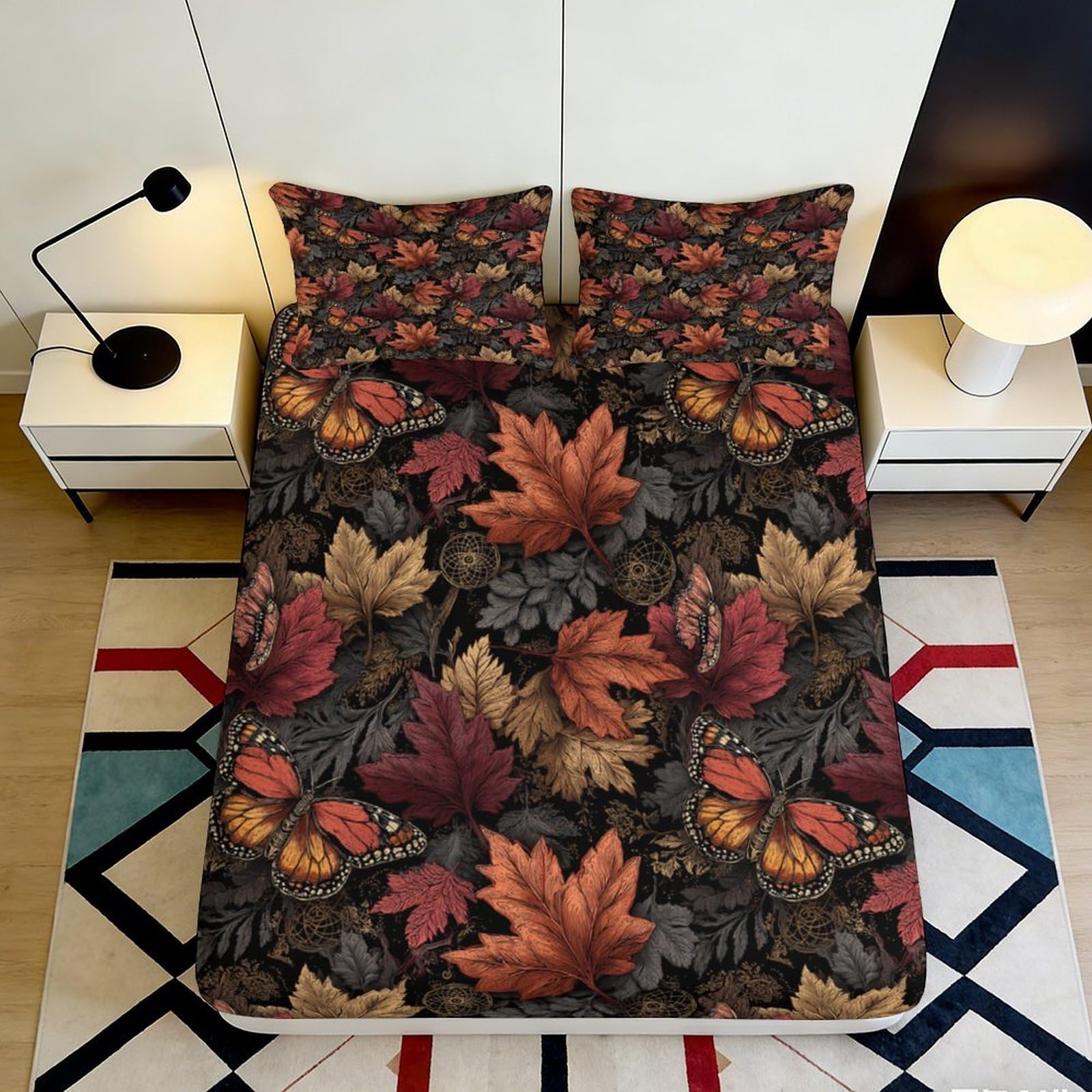 Pnayamiorkfel Style-6 3D Printed Autumn Leaf Fitted Sheet Microfiber Soft Monarch Butterfly Bed Cover For Bedroom Guest Room Decor 90X200x25cm