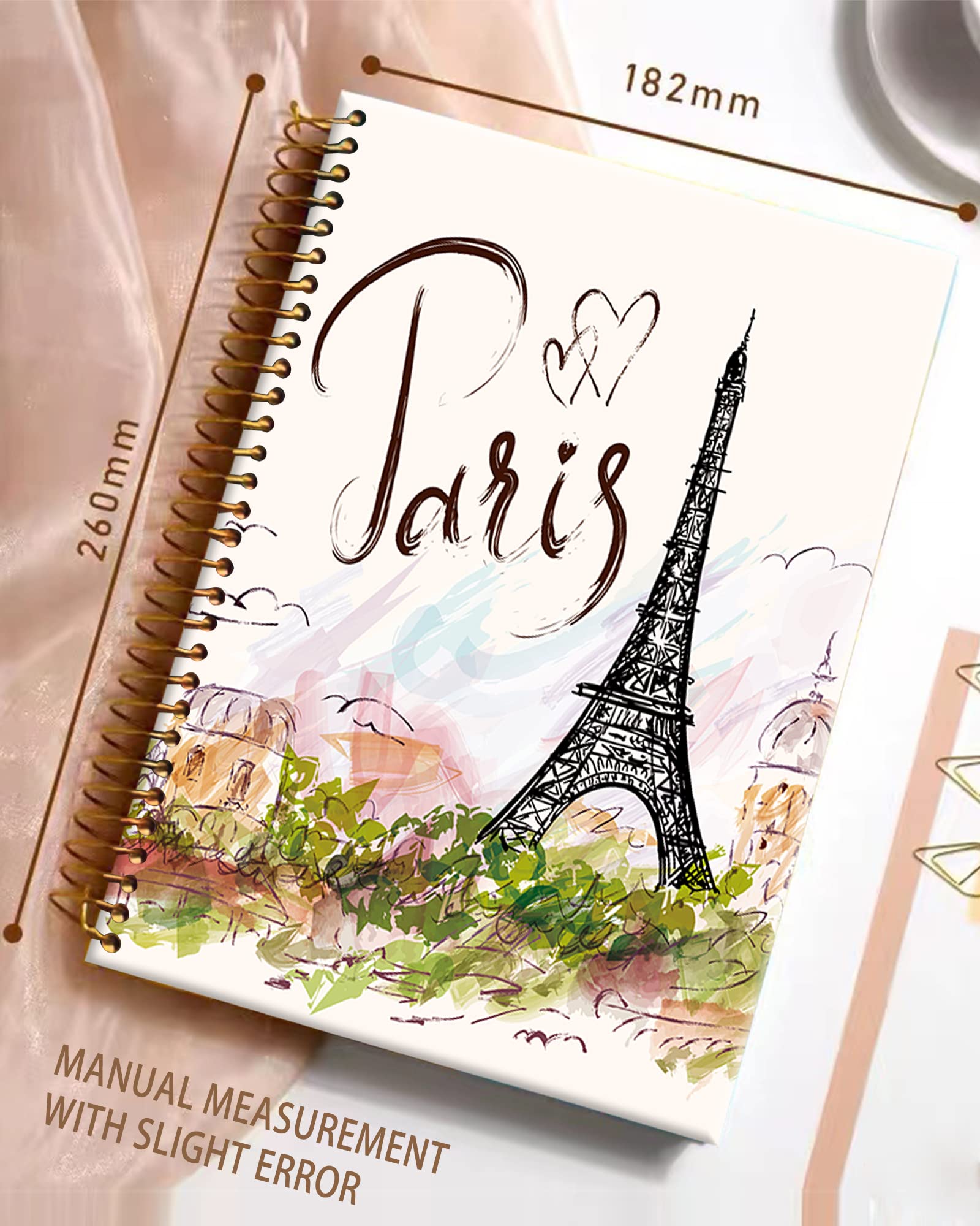 iampanda Spiral Journal Notebook,Strong Twin-Wire Binding with Premium Paper for Girl Women,60 Sheets A5 College Ruled Notebook/Journal,Perfect for School Office Home Gifts,Eiffel Tower Paris