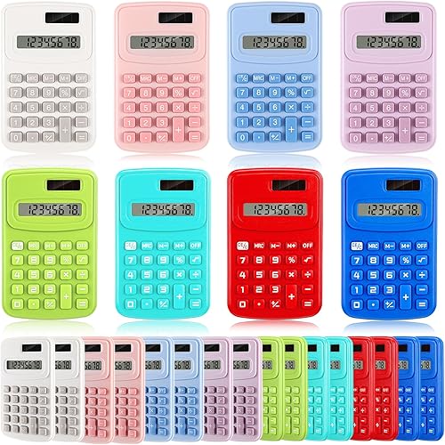 LEIFIDE Paquete de 24 calculadoras de bolsillo, calculadora básica de 4 funciones, pantalla de 8 dígitos, funciona con pilas, para escritorio,