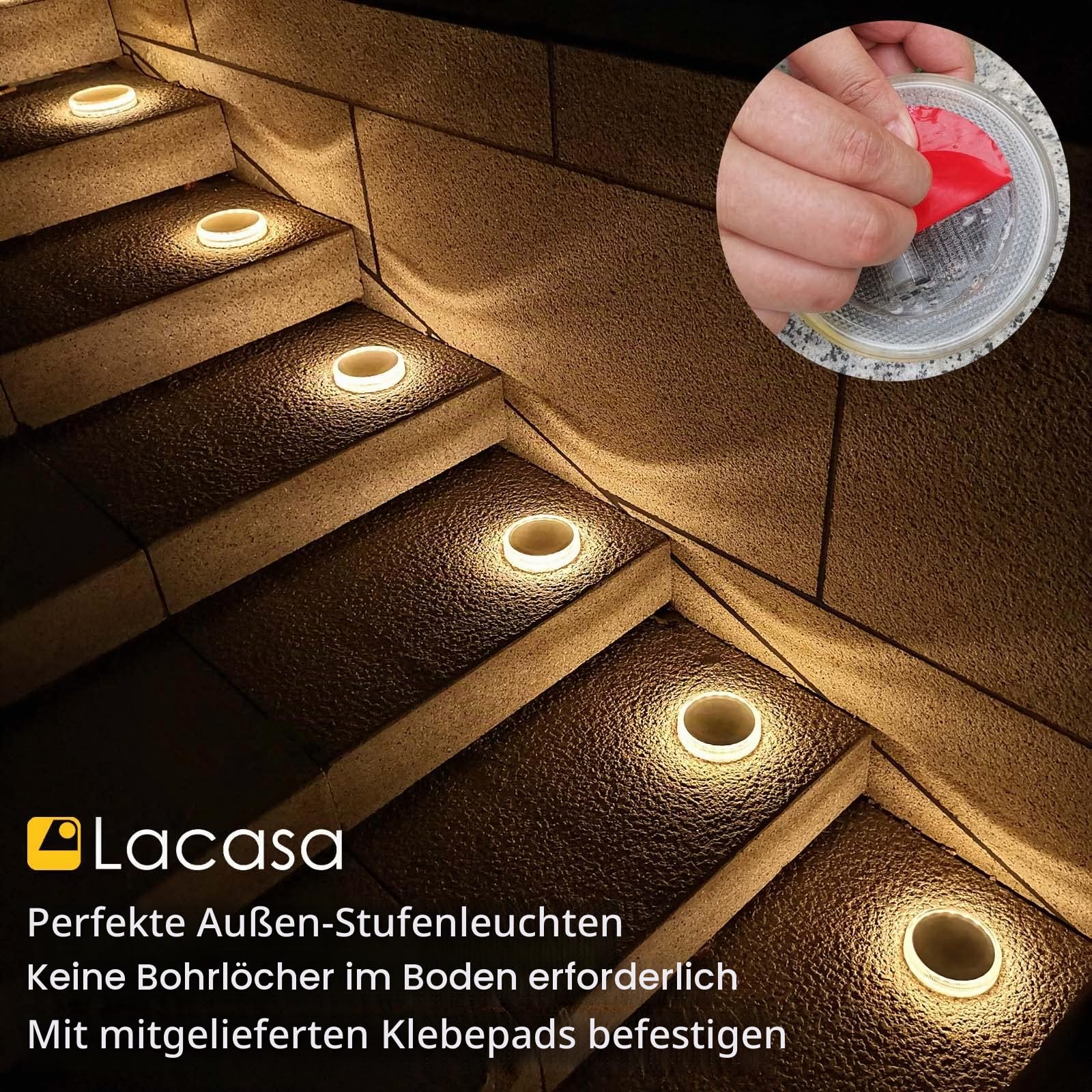 Lacasa Solarleuchten für Außen, 4 Stück Garten Solarlampen Bodenleuchte | 50LM Extrem Hell, LED Wegeleuchten, Warmweiß, IP68 Wasserdicht, Auto ON/OFF, Gartenleuchten für Garten Terrasse Hof Gehwege