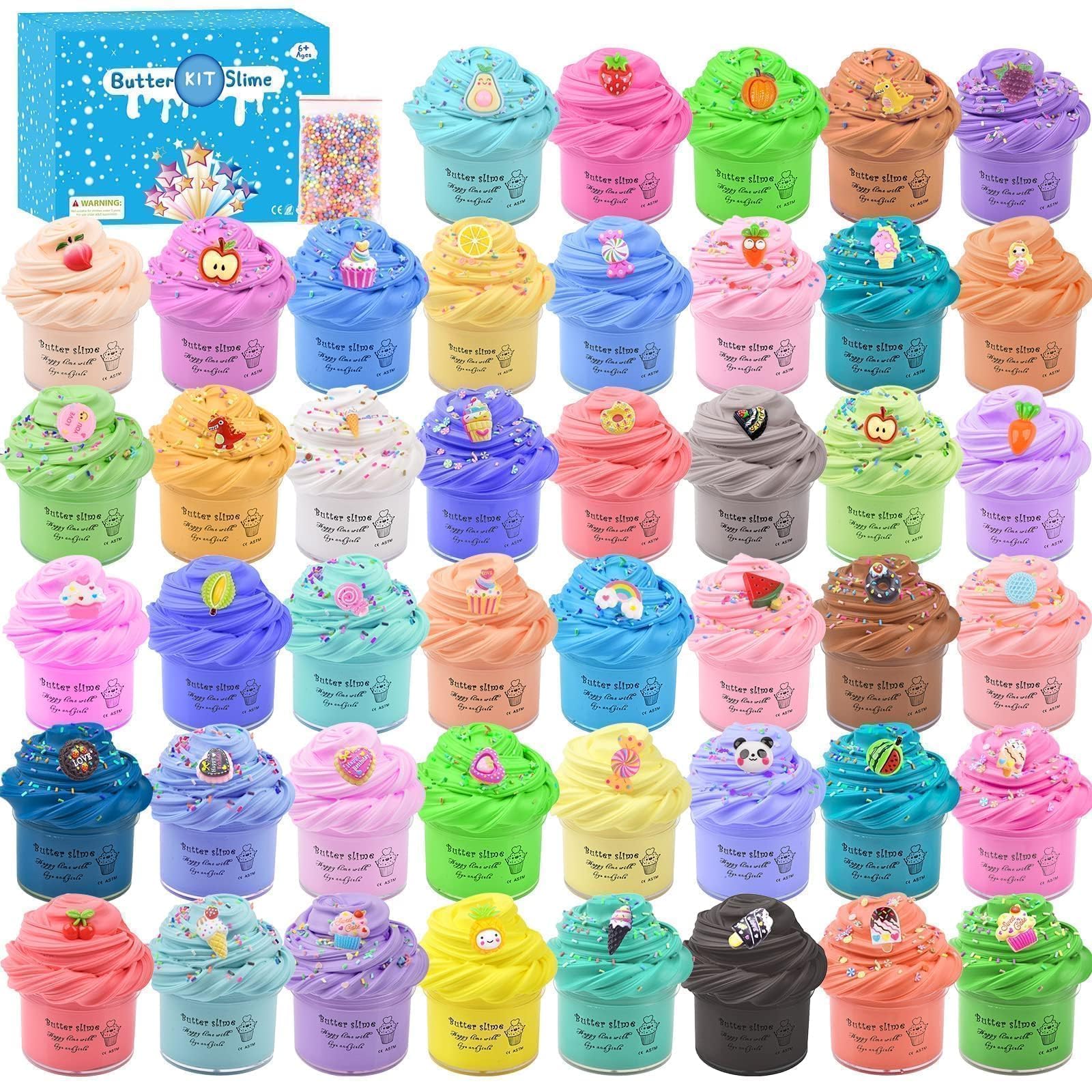 45 Pack Butter Slime Kit for Kids, Holiday Making Bulk Scented Slime Charms Party Favor, DIY Putty, Soft & Non-Sticky, Stress Relief Toy for Girls and Boys Age 4-12, Birthday Advent Calendar