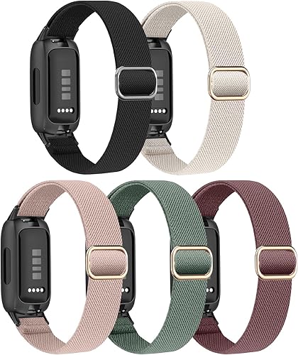 Folavii Paquete de 5 correas elásticas de nailon compatibles con Fitbit Inspire 3 para mujeres y hombres, correa deportiva elástica ajustable suave