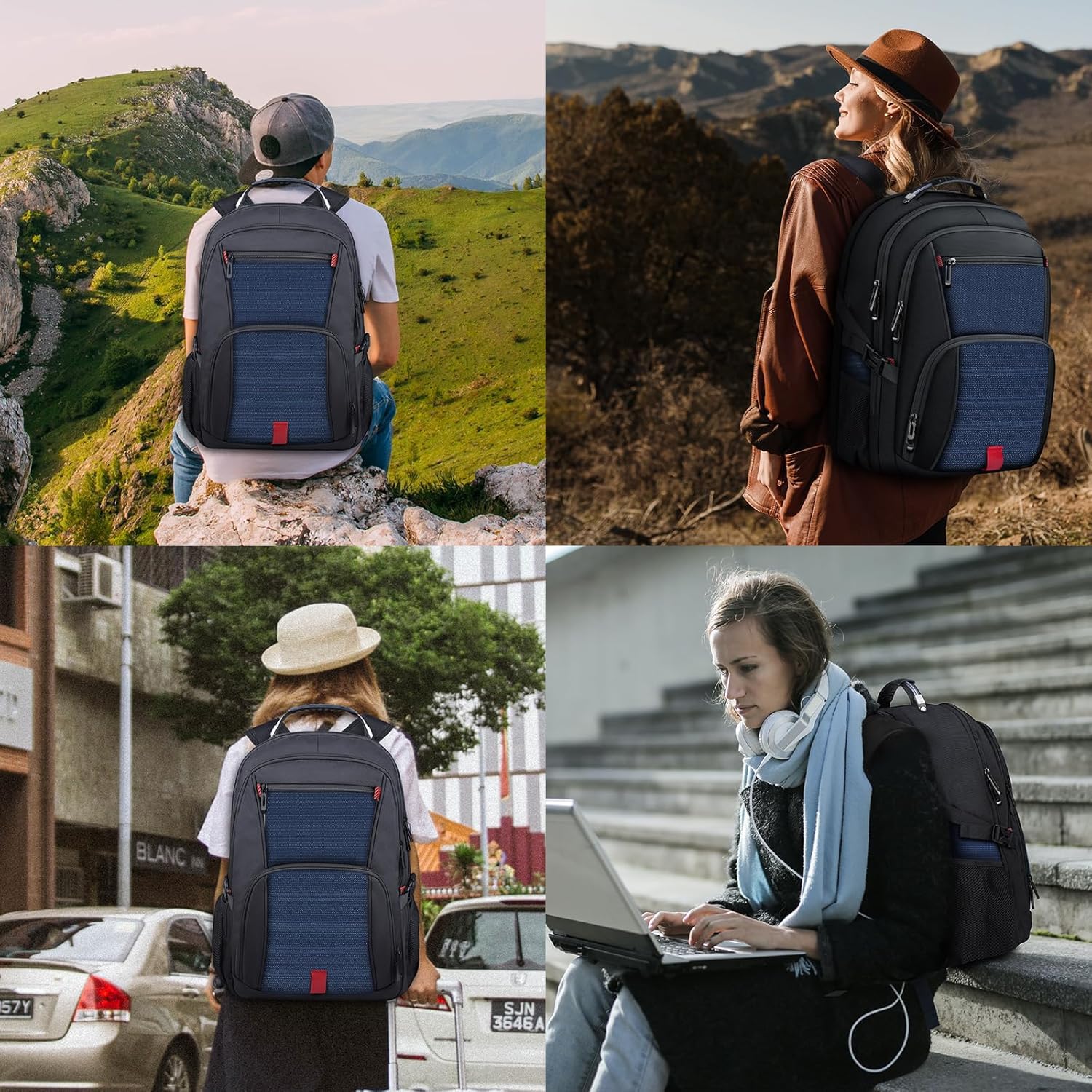 ANTERK Zaino extra large, zaino da viaggio, zaino per computer portatile, zaino resistente all'acqua TSA da 17,3 pollici, Blu, L, Zaino da viaggio