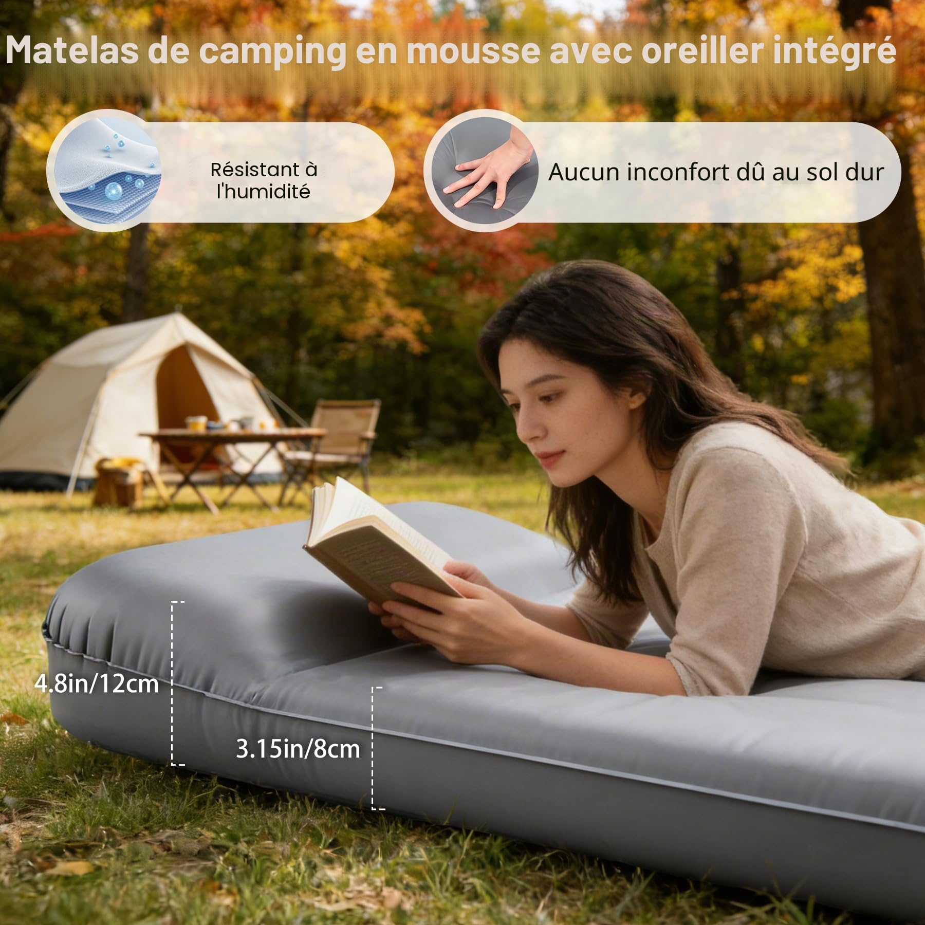 Sleepin Tapis de camping autogonflant avec pompe à air - Matelas portable gonflage/dégonflage rapide intérieur extérieur