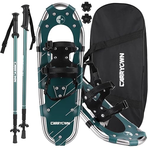 Carryown 3 in 1 Light Weight Snowshoes Set for Adults Men Women Youth Kids, Aluminum Alloy Terrain Snow Shoes with Trekking Poles and Carrying Tote Bag, 14" /21"/ 25"/ 30"