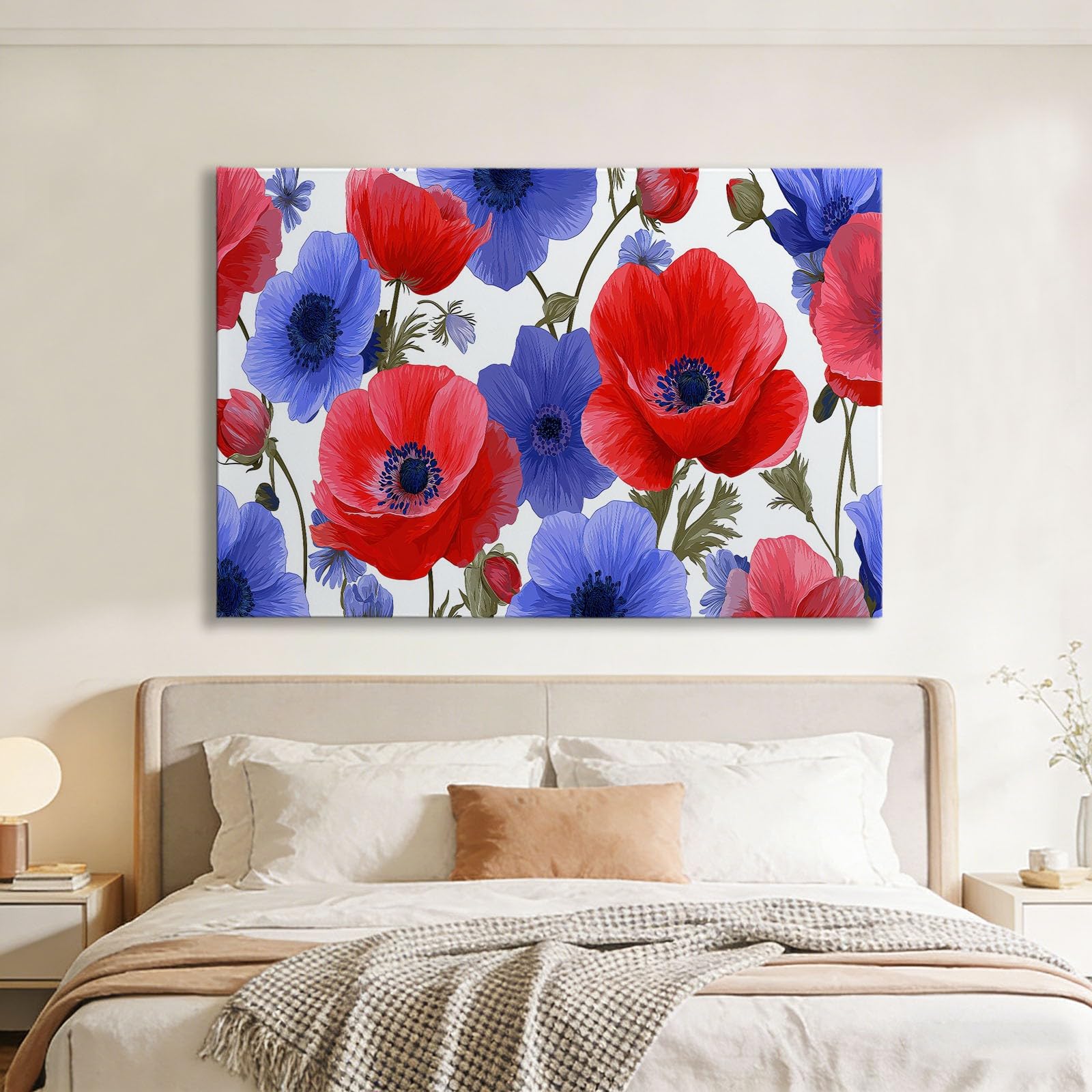 Genérico Lienzo Decorativo con Marco Madera Anémona Una Planta Flor 120x80cm Laminas Cuadro para Pared, Decoracion Habitacion y Salon Dormitorios, Cuadros para Hogar