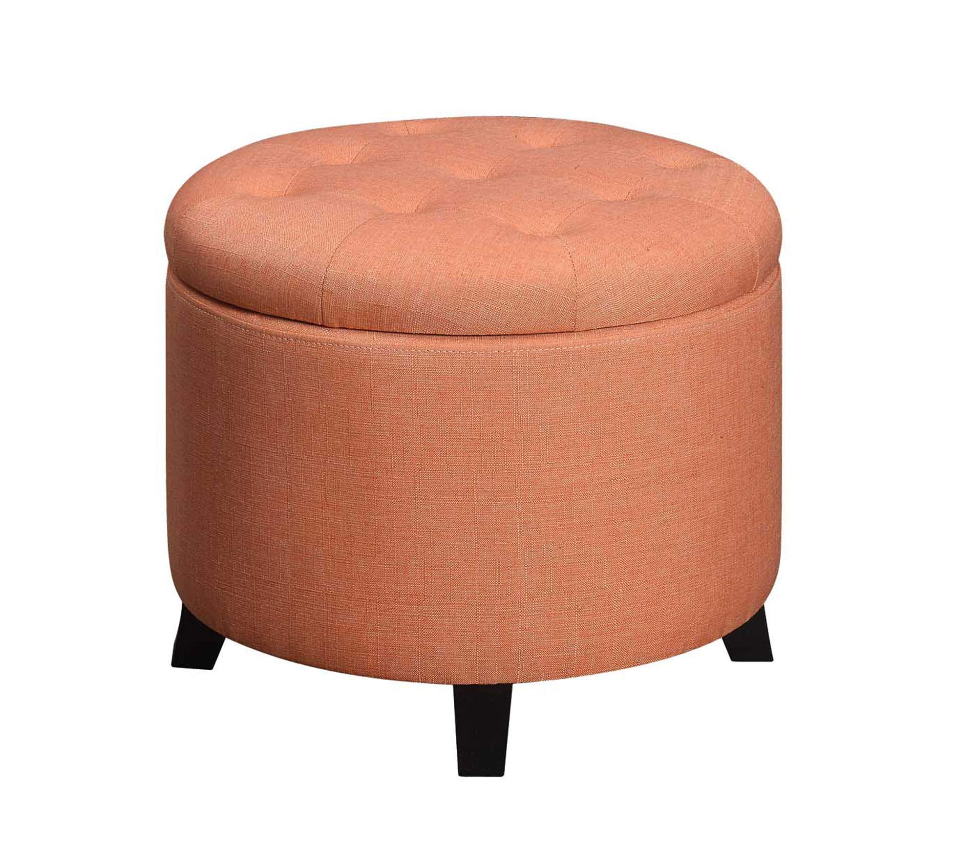 Convenience Concepts Designs4Comfort Round Storage Ottoman 19.75" - Versatile Contemporary Foot Stool for Living Room, Office, Coral Fabric