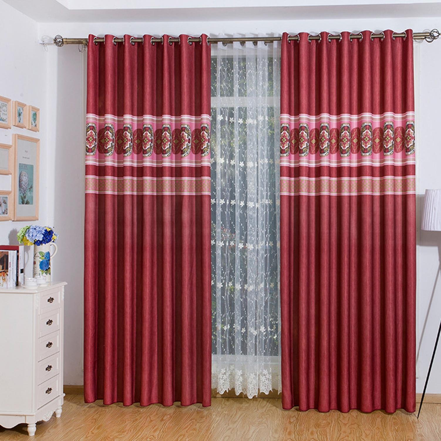 AINIJ Curtains cloth digital Printing 3D curtains shade vertical curtains fine curtain cloth 100% Polyester Classical Red printing pattern, 2.5m