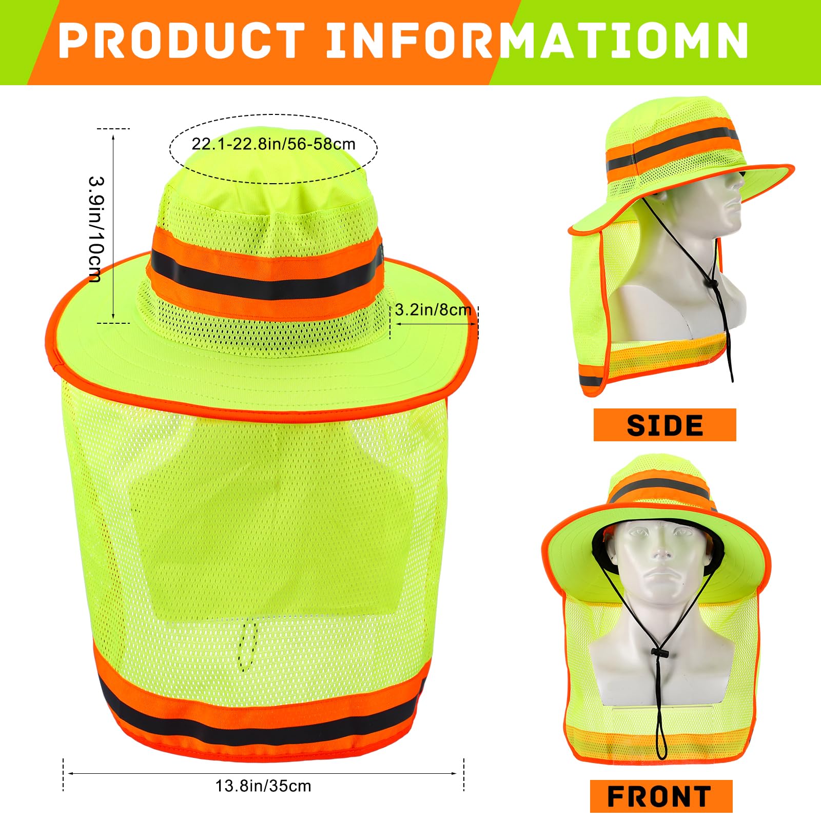 MBJZSL 12 pcs Reflective Safety Hat with Neck Flap Wide Brim Men