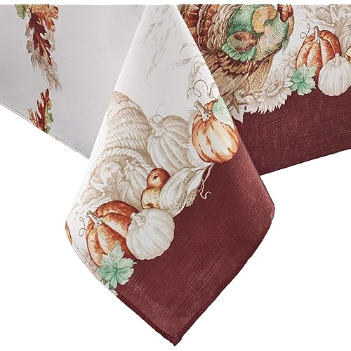 Elrene Home Fashions Holiday Turkey Bordered Fall Tablecloth, Seasonal Dining-Table Cover, 60" x 120" Rectangle