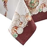 Home Fashions Holiday Turkey Bordered Fall Wrinkle Resistant Tablecloth, Seasonal Dining-Table Cover, 60