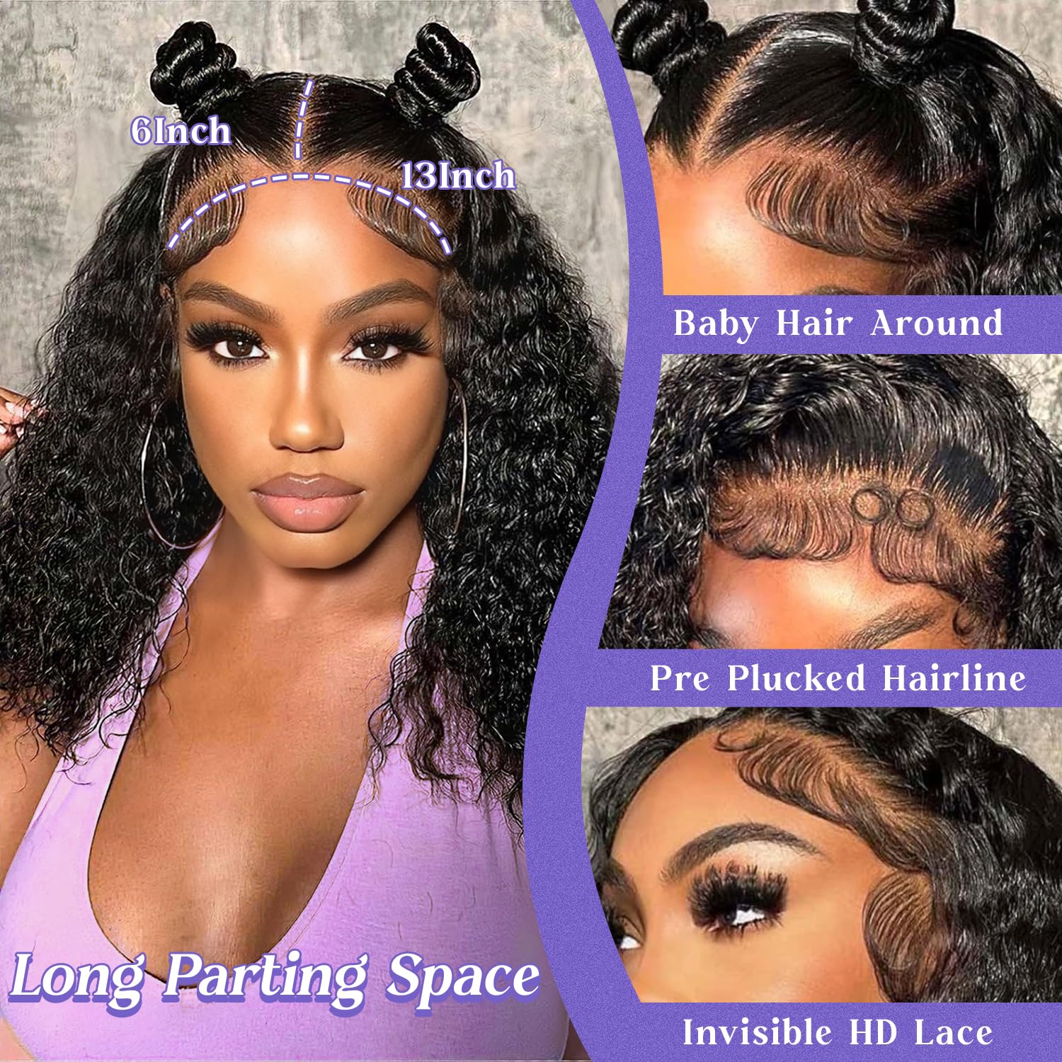 TOYERE Bob Wig Human Hair 13x6 Lace Frontal Deep Curly Wave, 200 Density Short Wigs for Black Women, Pre Plucked with Baby Hair Natural Hairline Easy to Style (14 Inch) Product Image 2