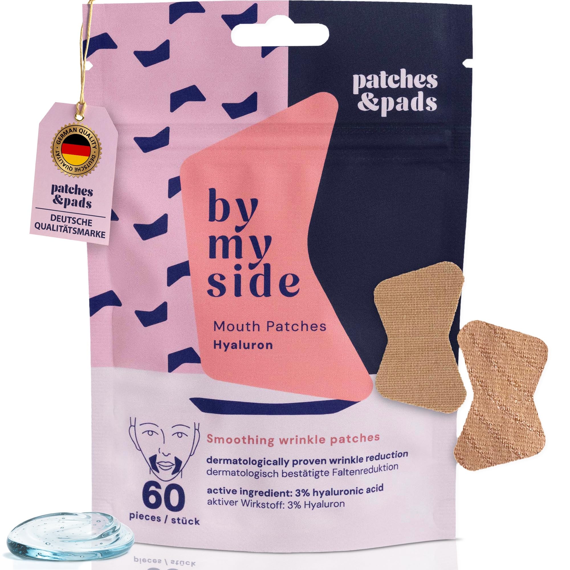 Patches & Pads Mundfalten Pflaster aus Baumwolle mit Hyaluron 60 Stück - Extra stark haftend - Mundfalten glätten, Mundfalten entfernen, Faltenpflaster - Dermatologisch getestet (1er Pack)