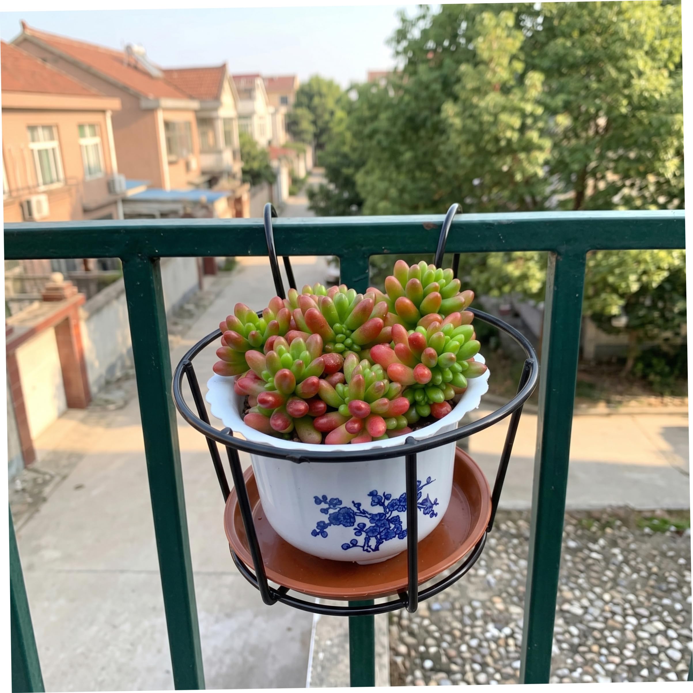 Vasi da fiori sospesi, confezione da 3 appendini per piante con ringhiera con vassoio a prova di perdite, vasi da fiori rotondi sospesi all'aperto per balcone e recinzione