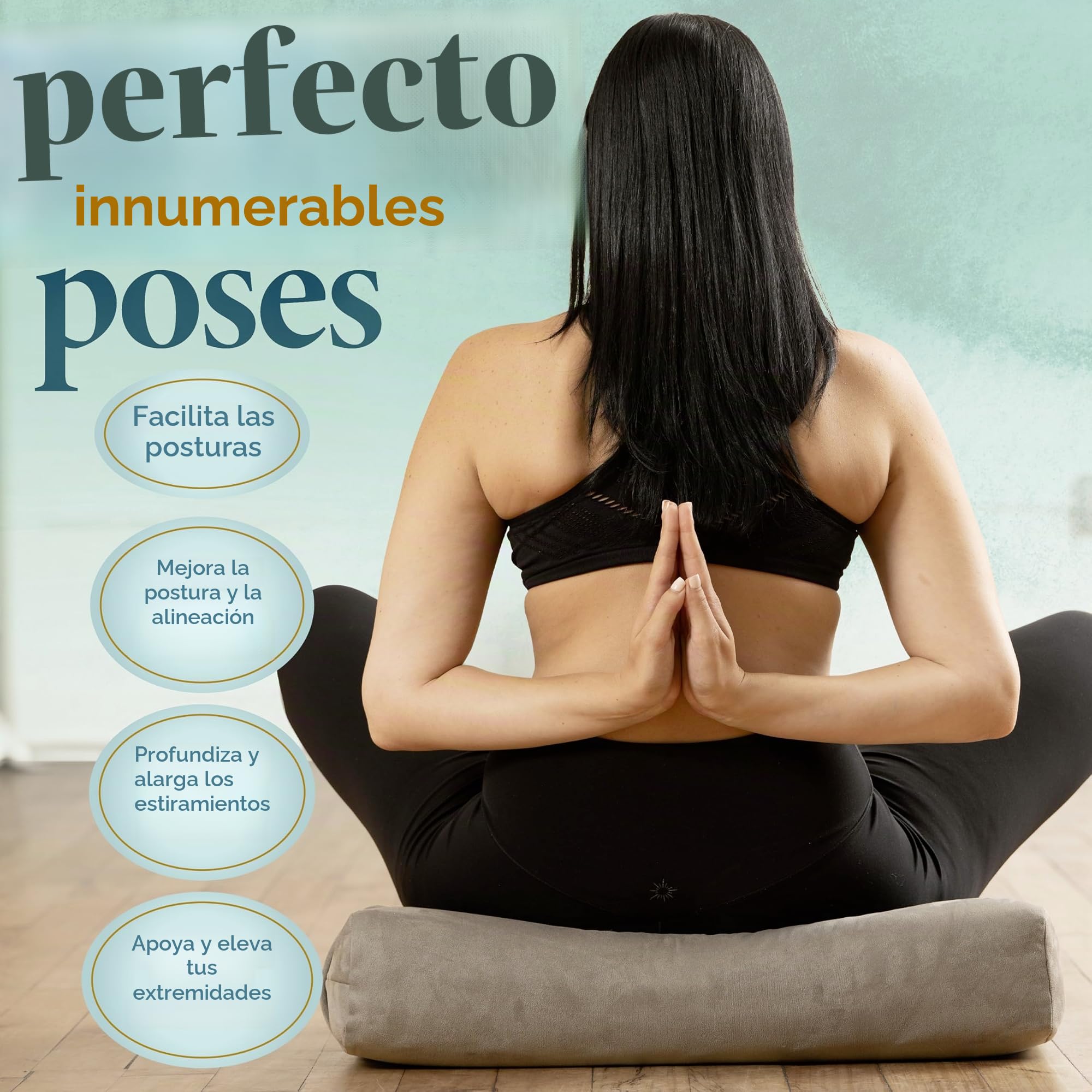 Florensi Almohada de yoga – Lujoso cojín de terciopelo para yoga restaurador – Cojín rectangular grande con asa de transporte – Cojín de meditación de apoyo, funda lavable a máquina y asa de