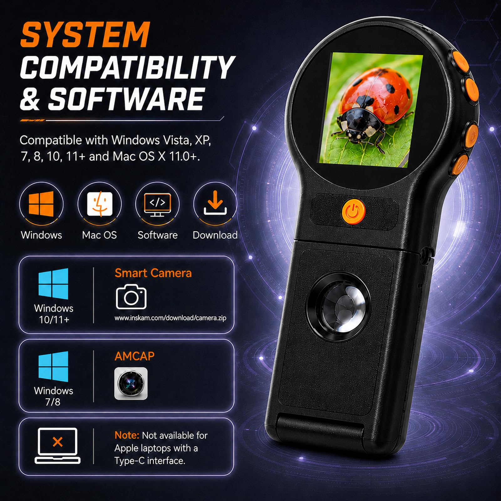 Microscopio Digitale Portatile 500X con Schermo IPS da 2 Pollici, Lente d'ingrandimento Digitale 1080P Autofocus, Connessione PC, Memoria, Foto/Video, Ingrandimento 500x, per Bambini, Monete, Nuovo