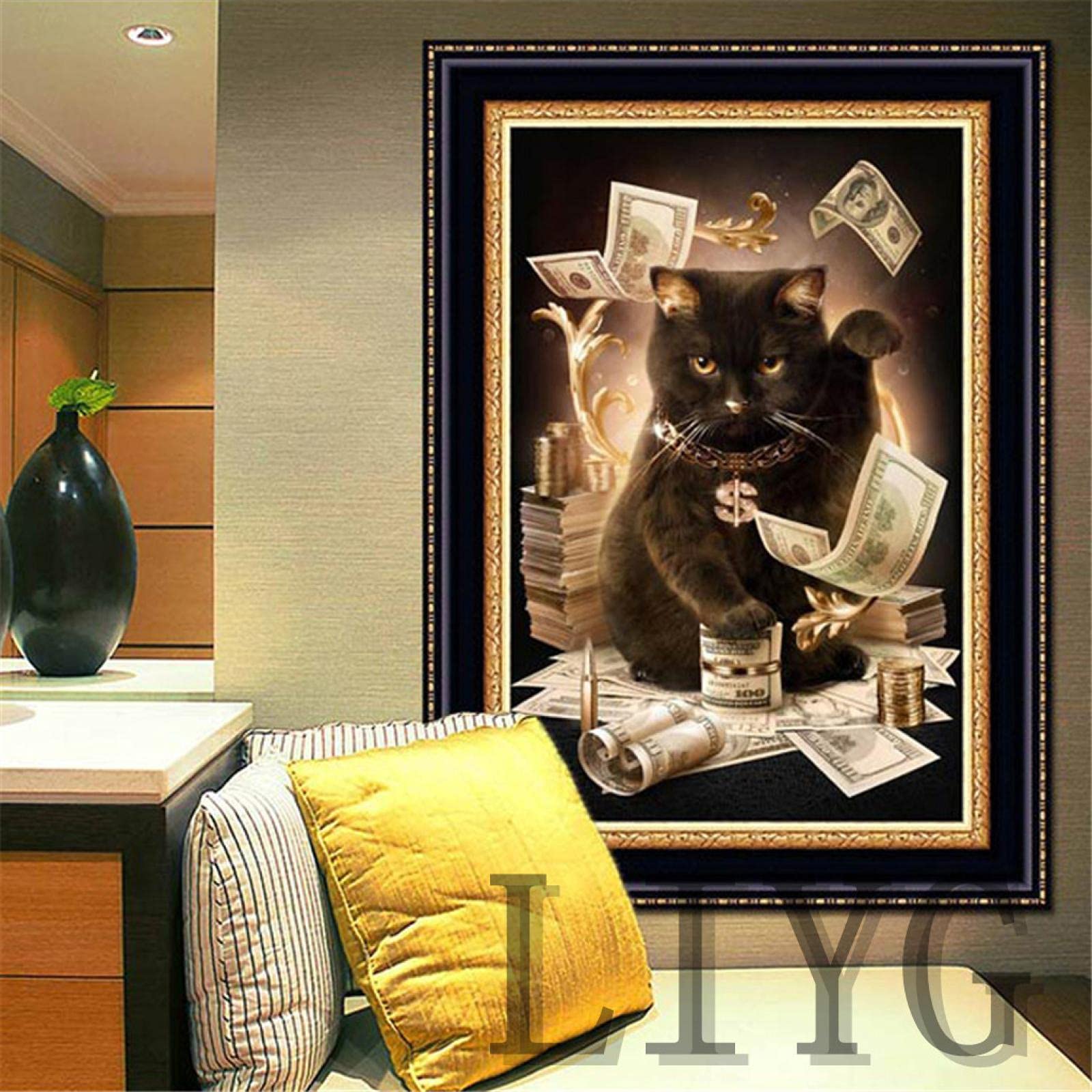 ZSPSHOP Kit Pittura Diamante 5D Fai da Te Trapano Completo Cristallo Ricamo Pittura Gatto Modello Punto Croce Artigianato Artistico per La Decorazione della Parete di Casa, Senza Cornice,B-50 * 50cm