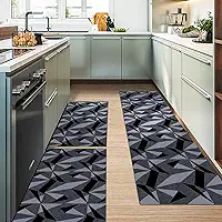 tapetes cozinha antiderrapante geométrico - jogo 3 peças (Bicchiere preto e cinza)