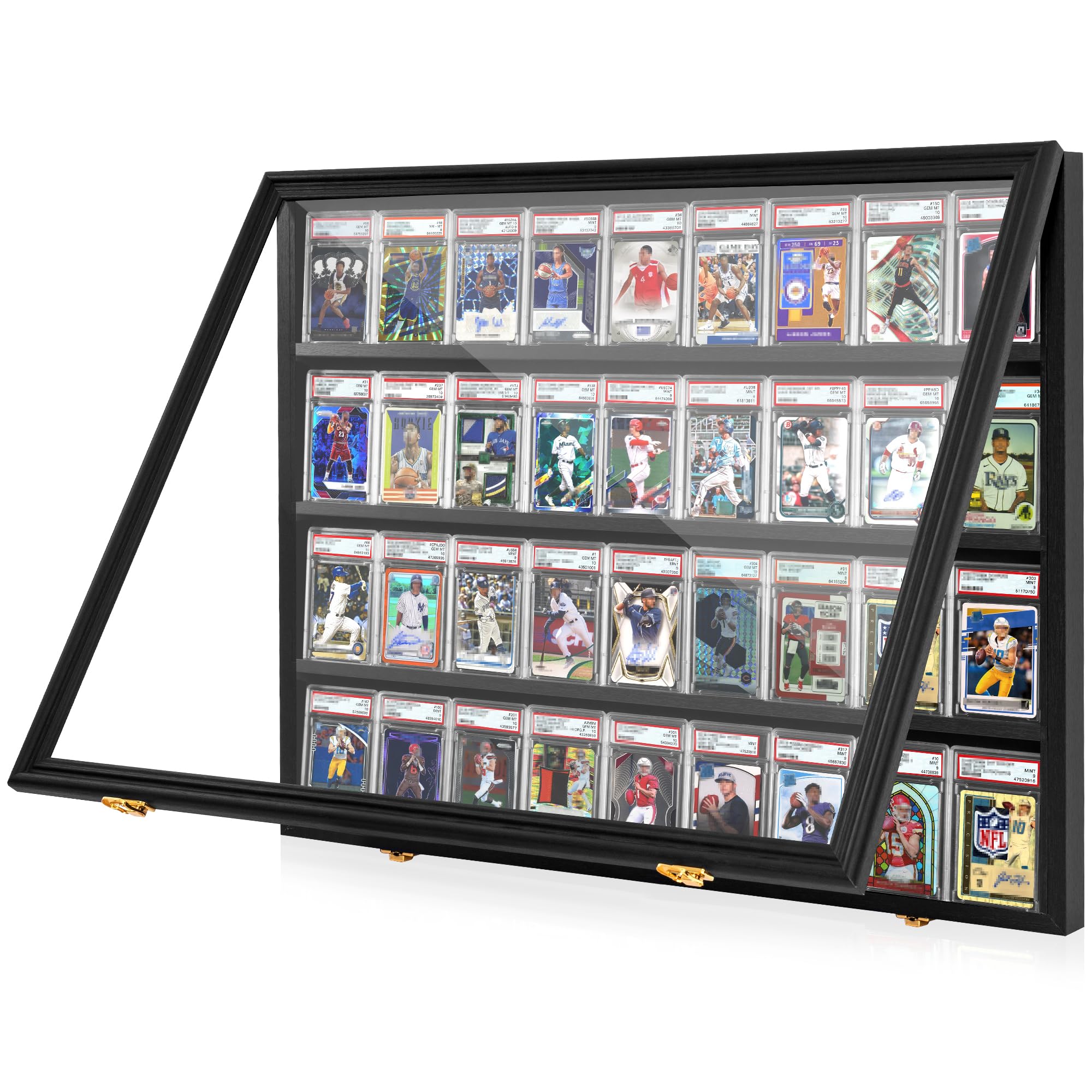 36 Graded Sports Card Display Case - Large Lockable Baseball Card Cabinet With 4 Compartments
