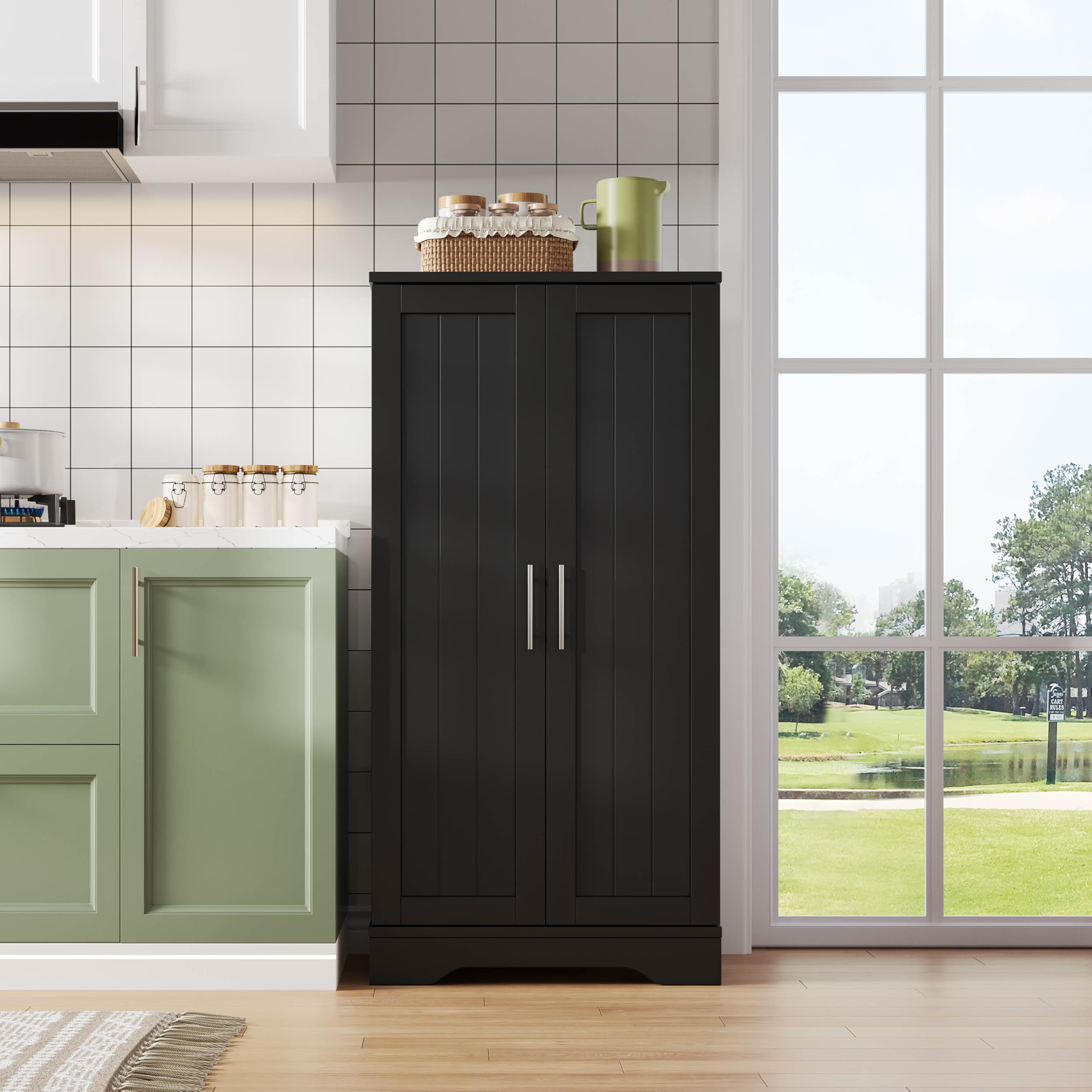 Credenza Nera Cucina 120cm Mobile Credenza Cucina Con LED Sensor Integrato, Struttura Compatta Con 2 Ante E Ripiani Regolabili, Buffet Funzionale Per Cucina Esszimmer Living