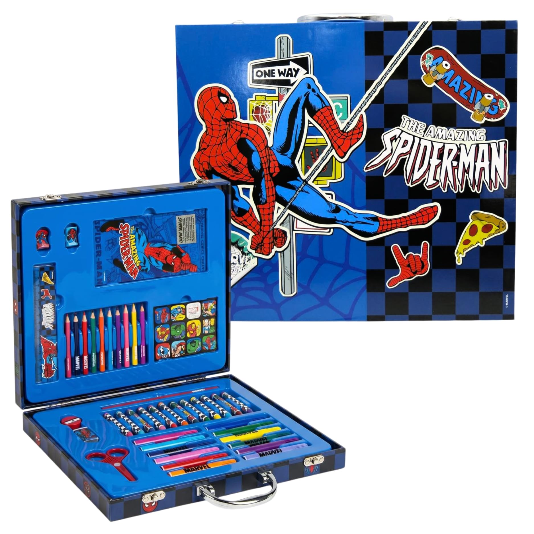 Marvel Spiderman 52-Piece Deluxe Colouring Art Case for Kids | Portable Art Kit with Markers, Crayons, Colour Pencils & More | Creative Drawing & Coloring Set | Gift for Boys