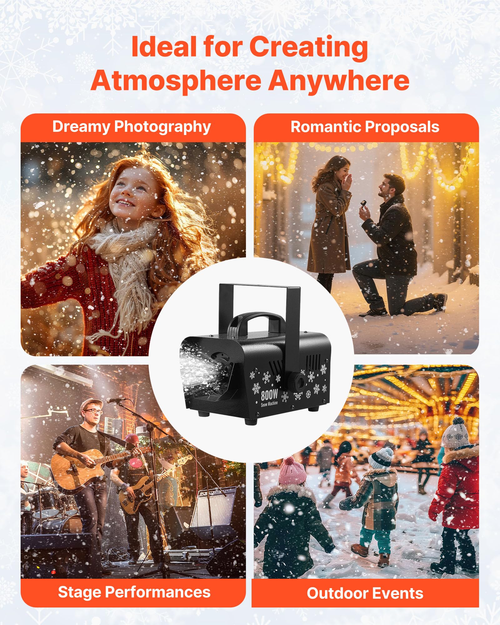 VEVOR Schneemaschine, 1500-W-Schneekanone, Kunstschneeerzeuger, Schneeflockenmaschine, Kunstschneeflockenmaschine für den Innen- & Außenbereich für Feiertage, DJ-Partys, Weihnachtsdekoration