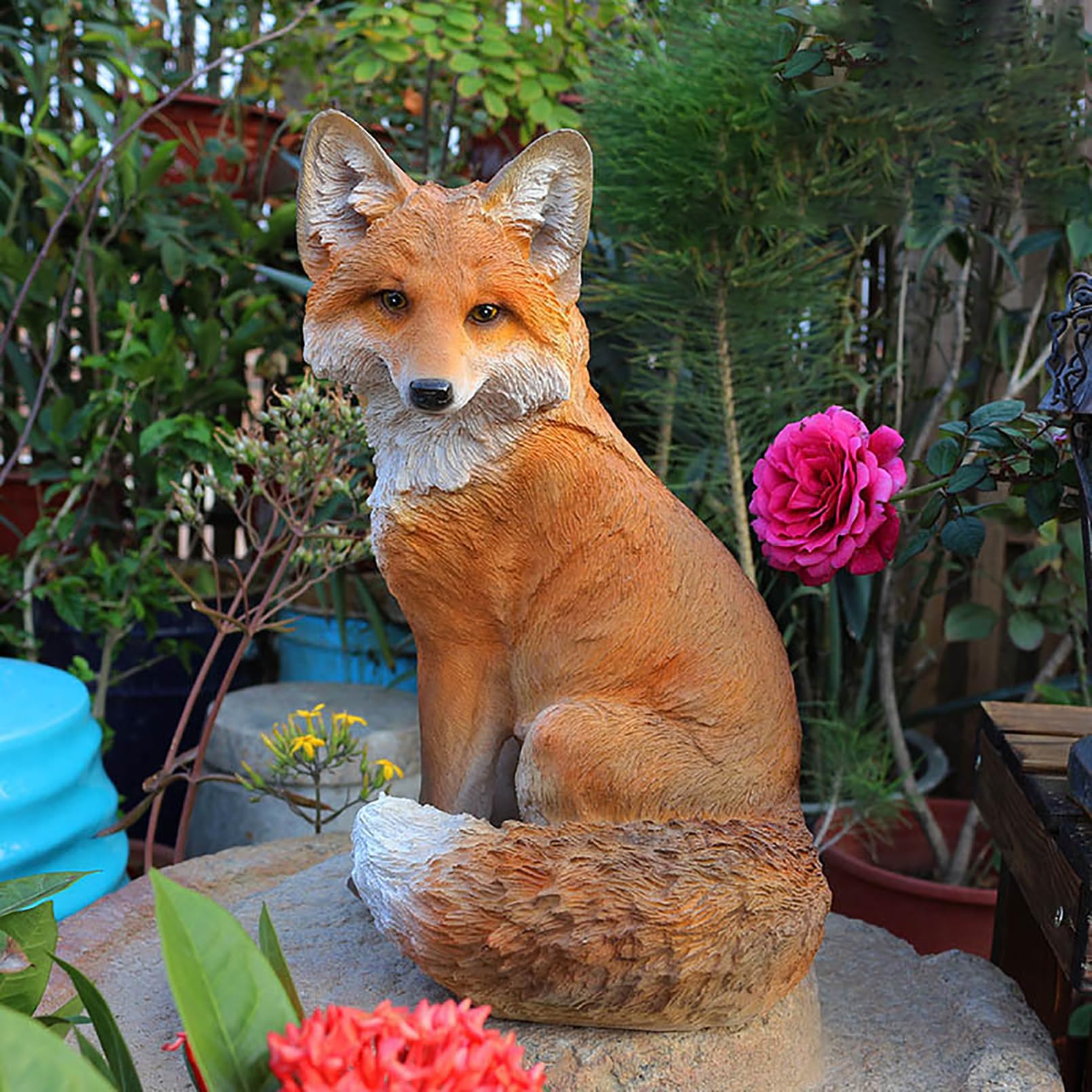 Gartenfiguren & Gartenstatuen Fuchs deko 31x20x18 cm Gartenfiguren für draußen wetterfest Tiere Figuren Harz Geschenk Skulptur Balkon Terrassen Deko