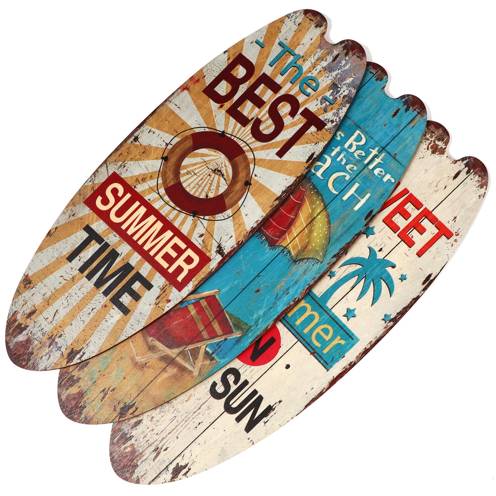 Planche de surf déco en bois Yardwe lot de 3 plaques suspendues