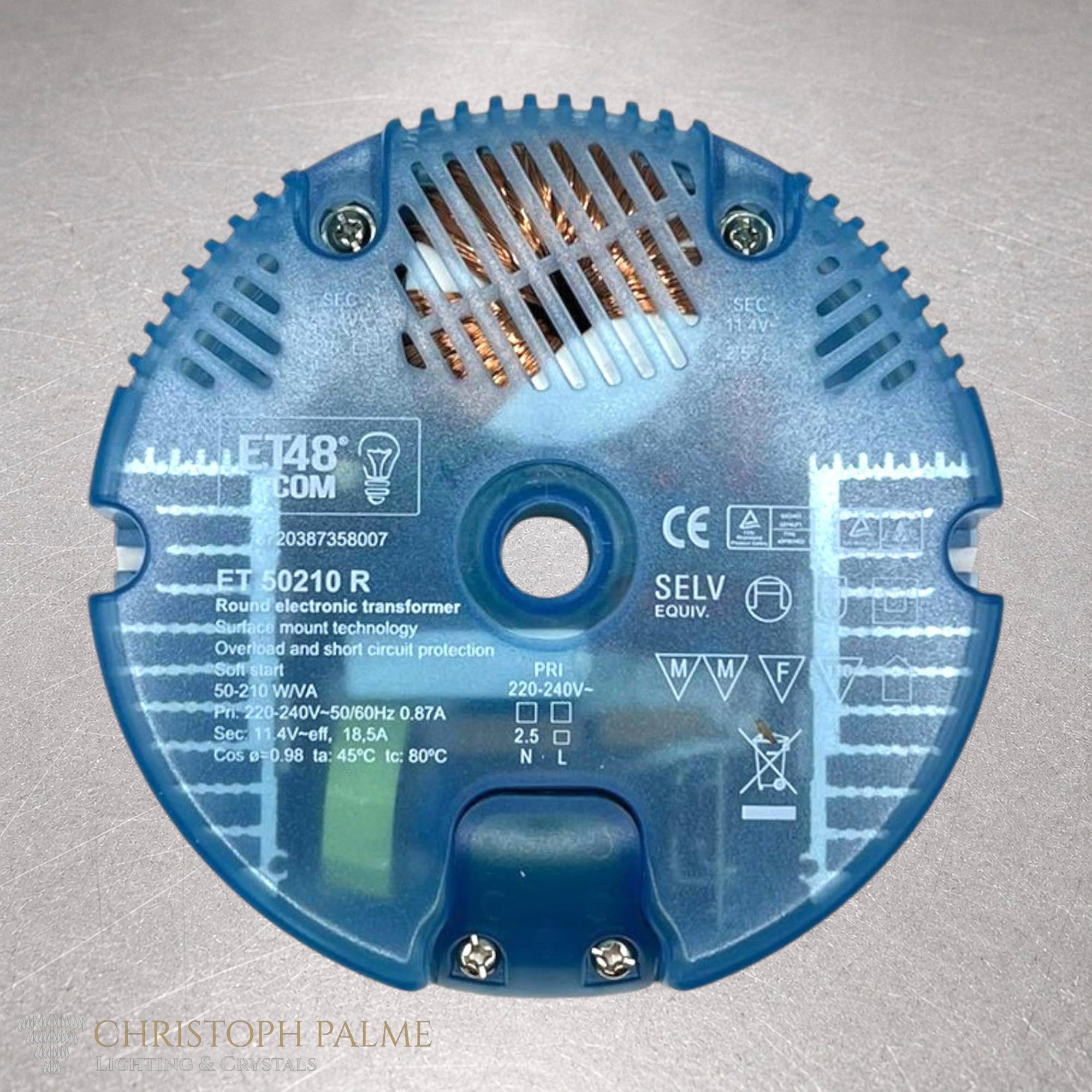Tradim Trafo 12V 50-210W ET50210R elektronischer Einbau Transformator dimmbar Rundtrafo 230V auf 11,4V