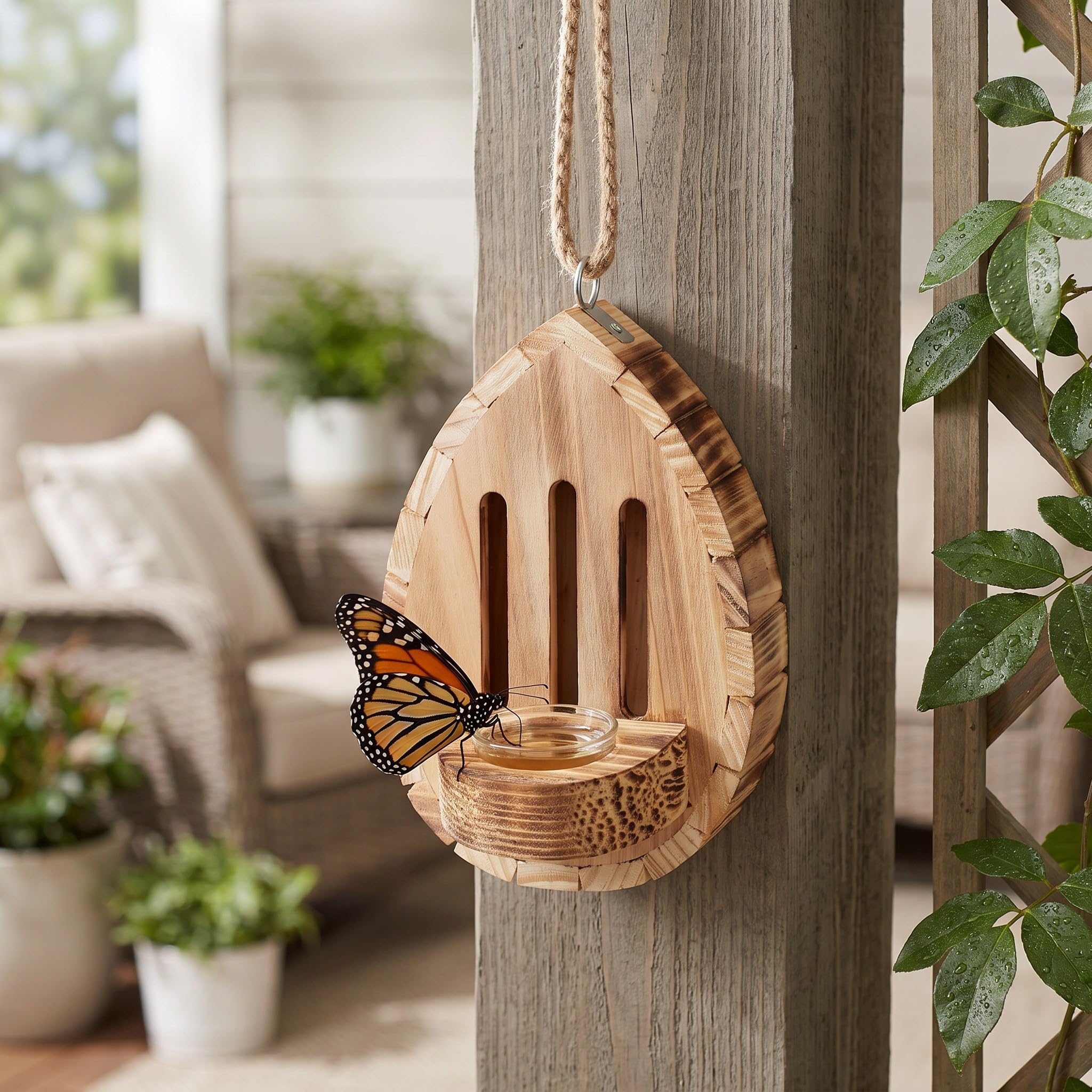 Veemoon 2er-Set Schmetterlingshäuser: Schmetterlingshäuser aus Holz mit Futterstelle – Hängende Gartendekoration – Nistkasten und Unterschlupf für Insekten, Schmetterlinge, Motten und Florfliegen