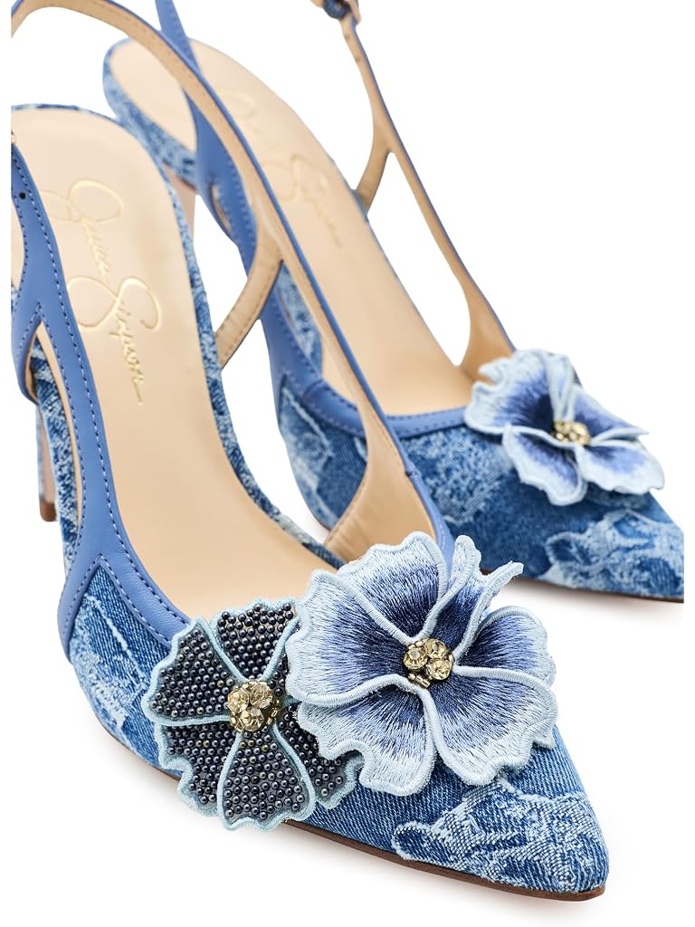 Blue Jessica Simpson Pilitia 3D Floral Denim High Heels
