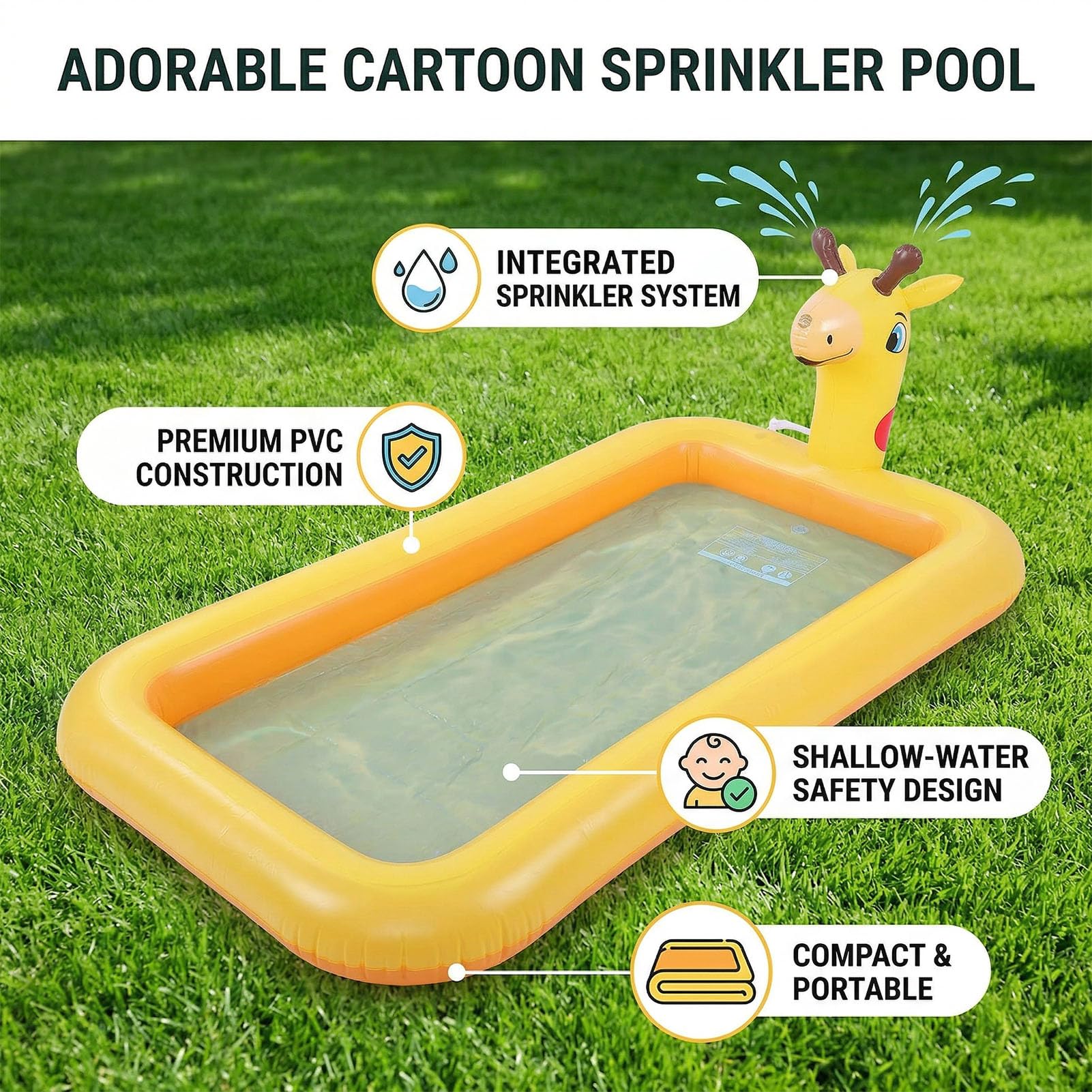 EMUKOEP Piscina Gonfiabile per Bambini con Irrigatore, Centro Giochi