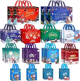 24 Pack Christmas Bags Assorted Sizes, Reusable Includes 4 Extra Large 1...