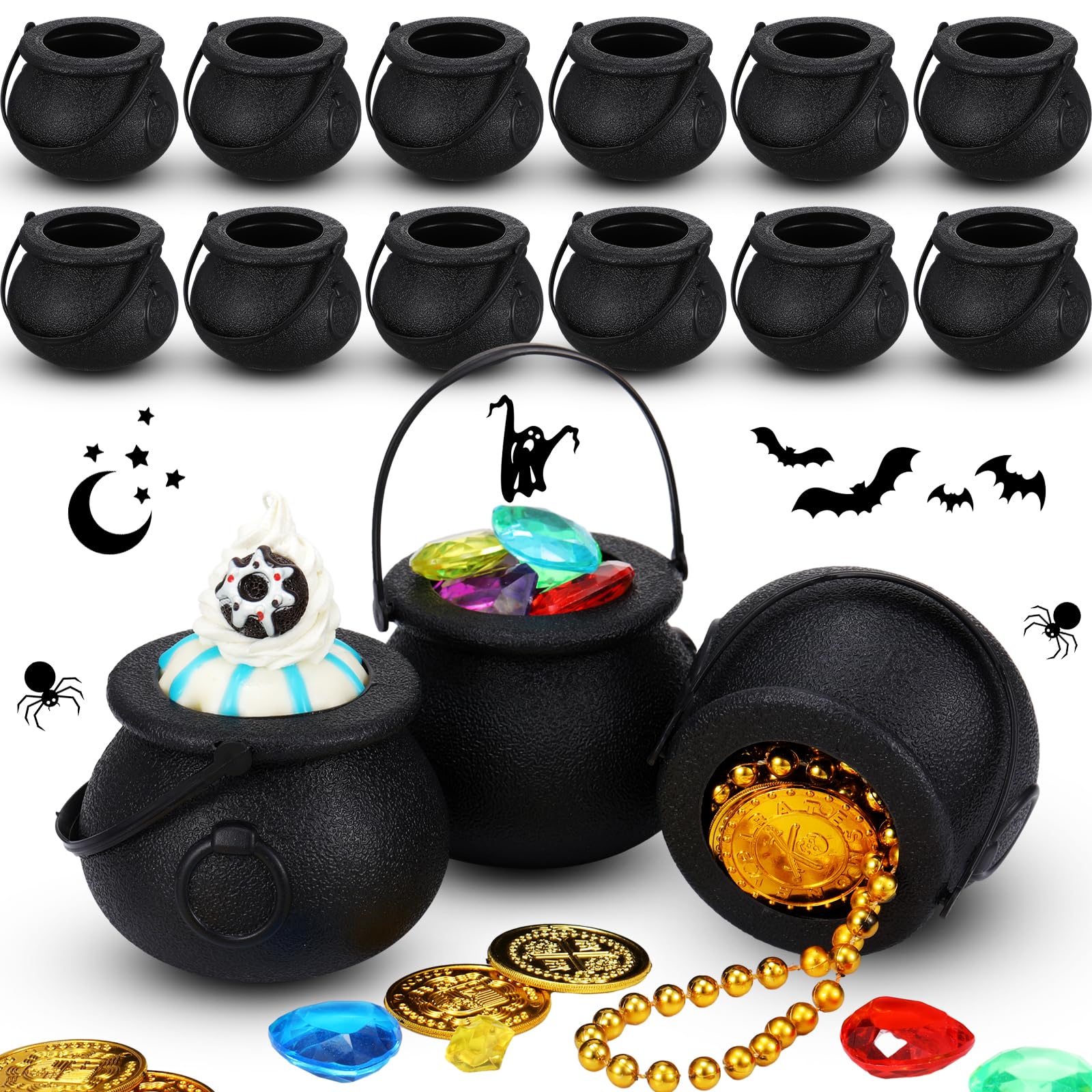 Liliful120 Pcs Black Candy Cauldron Kettles Mini Cauldron Plastic Cauldron Black Pot of Gold Bucket for Halloween, St Patrick's Day, Wizard Theme Party Decoration Supplies Favors
