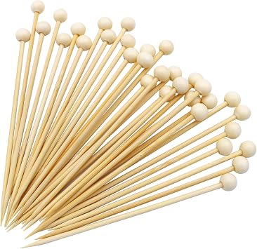 BLUE TOP 4.7 in 200PCS Wooden Ball Food Cocktail Picks Food Skewers Bamboo Picks for Charcuterie, Appetizers, Cocktail Picks For Parties
